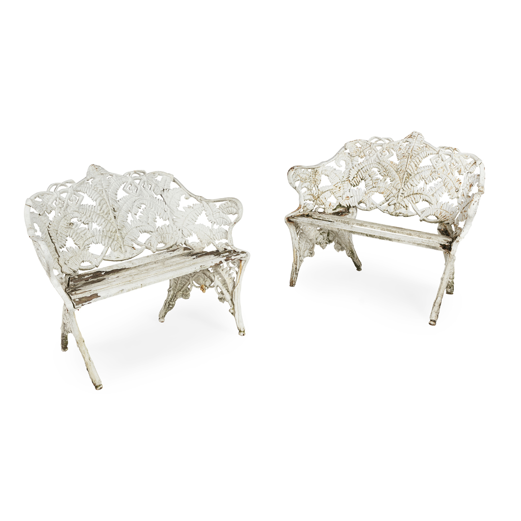 PAIR OF VICTORIAN COALBROOKDALE TYPE 'FERN AND BLACKBERRY' CAST IRON BENCHES