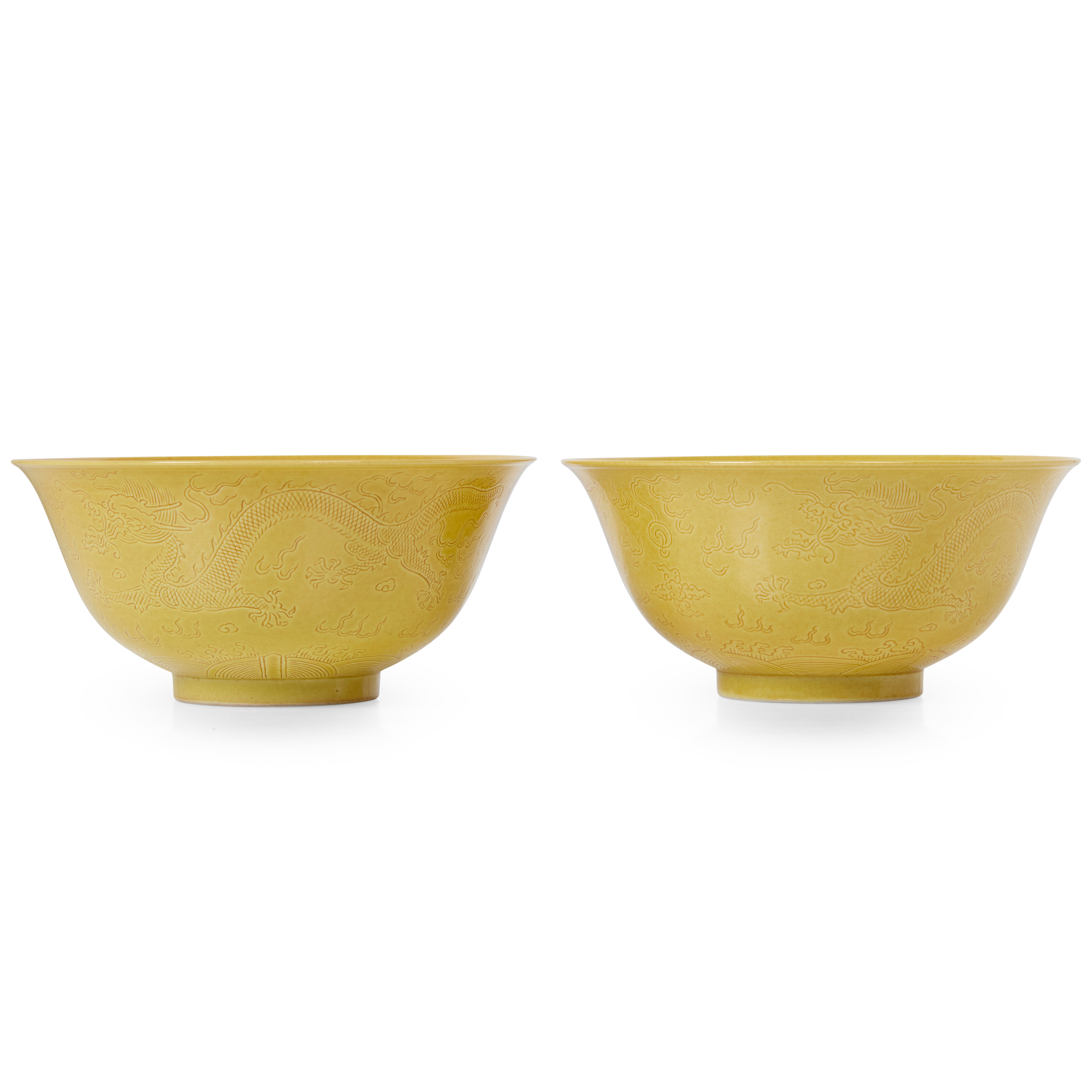 PAIR OF CHINESE YELLOW-GLAZED 'DRAGON' BOWLS