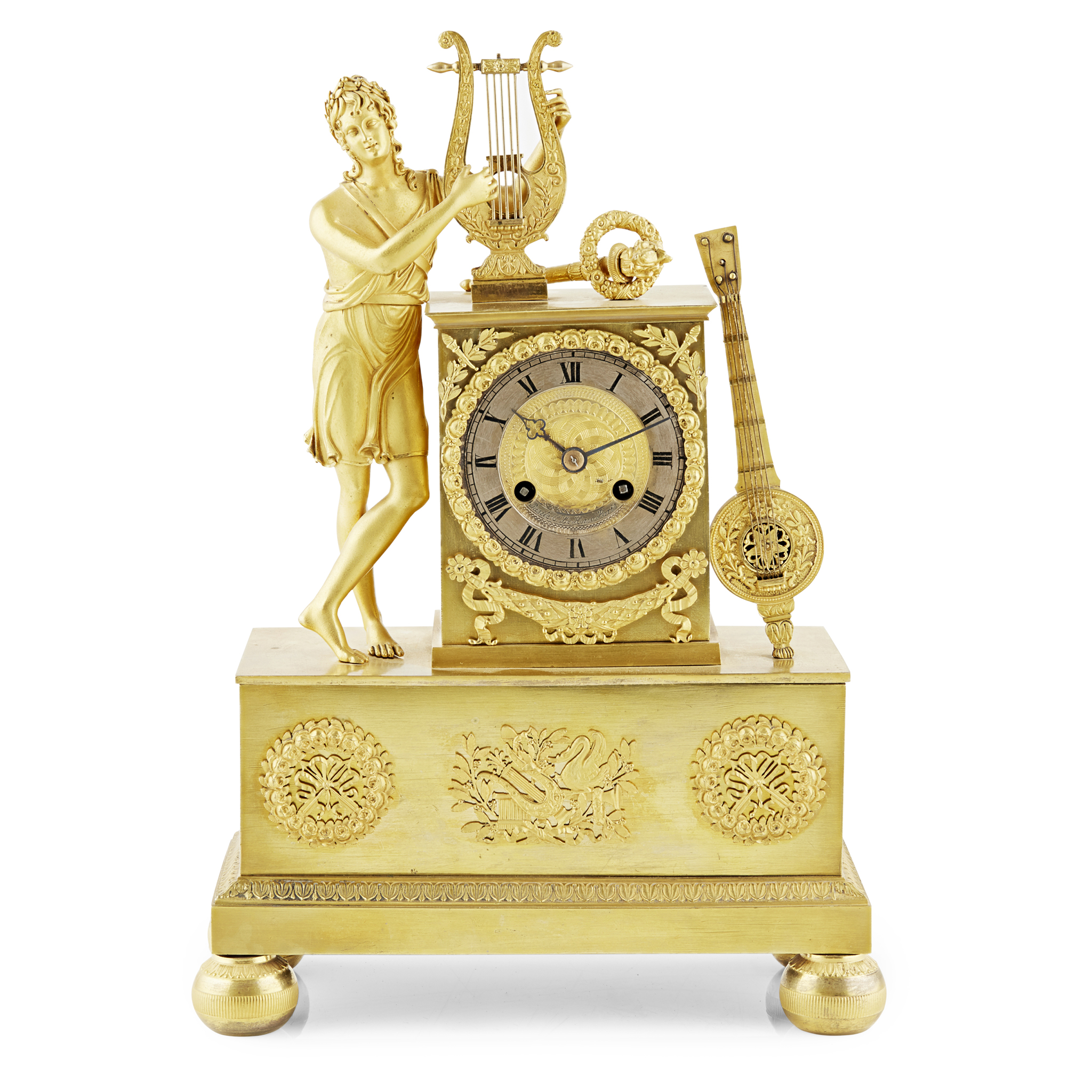 FRENCH EMPIRE SMALL GILT BRONZE MANTEL CLOCK, BASILE C. LE ROY, PARIS