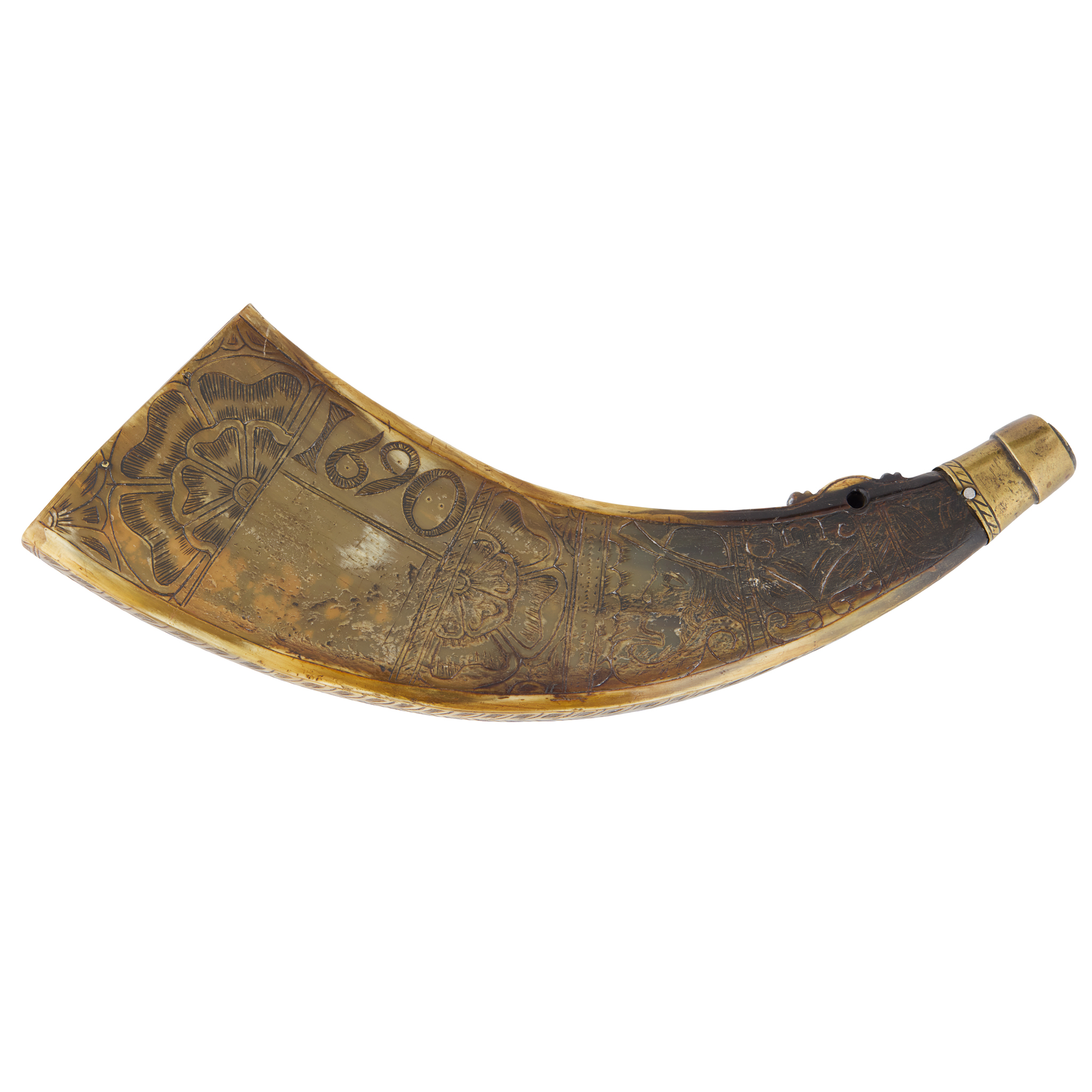 A LATE 17TH CENTURY SCOTTISH POWDER HORN