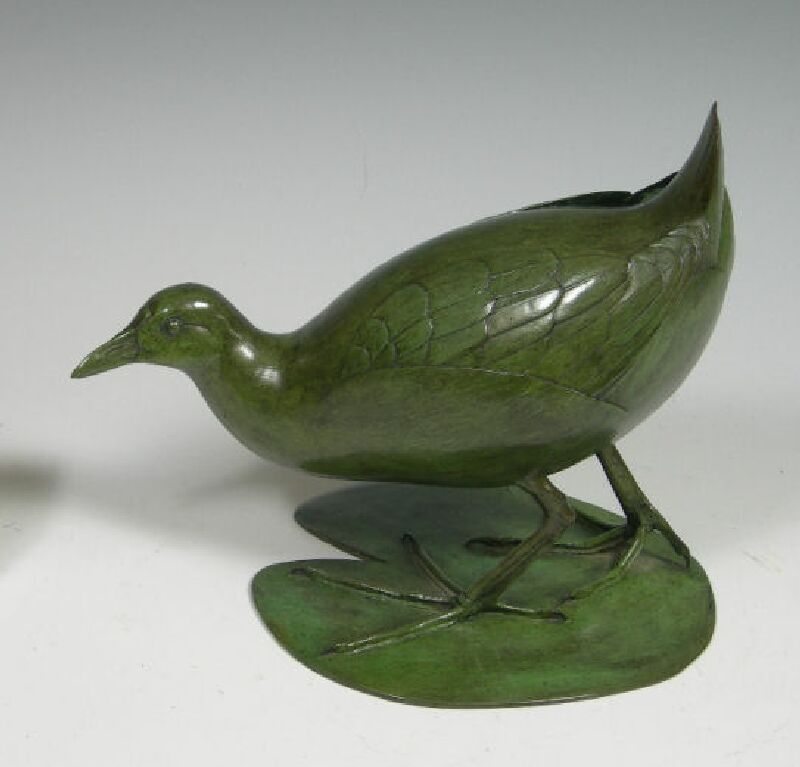 A bronze of a Moor hen by Geoffrey Dashwood