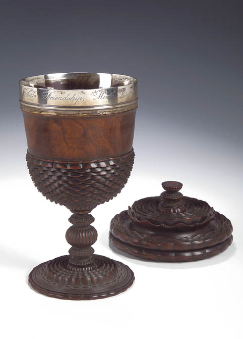 An 18th century lignum vitae goblet and cover,