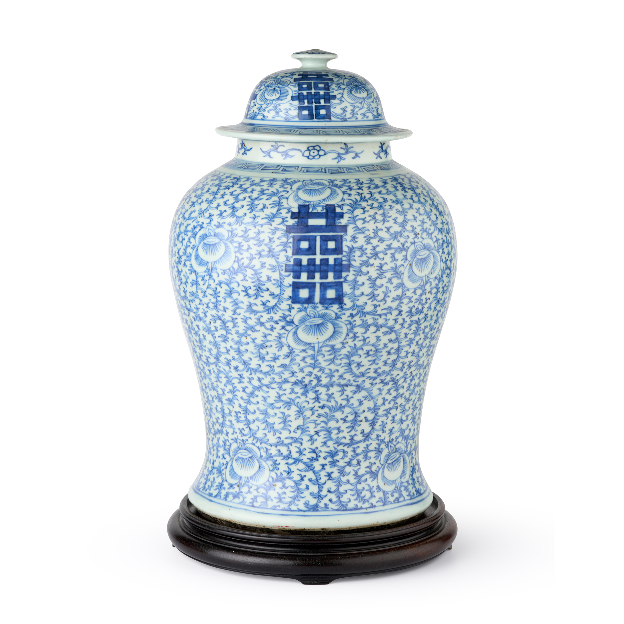 BLUE AND WHITE BALUSTER VASE WITH COVER