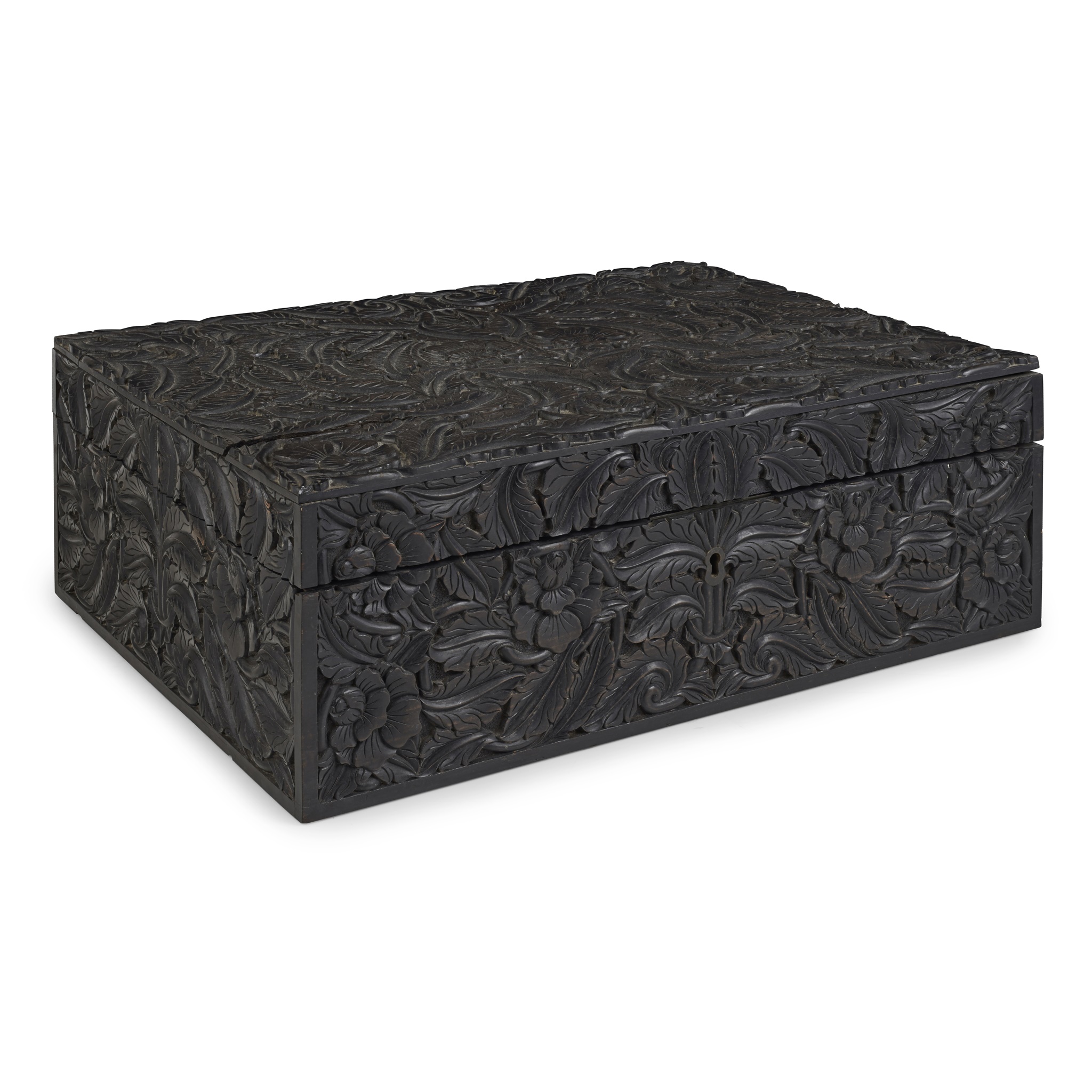 INDIAN LARGE CARVED EBONY DOCUMENT BOX