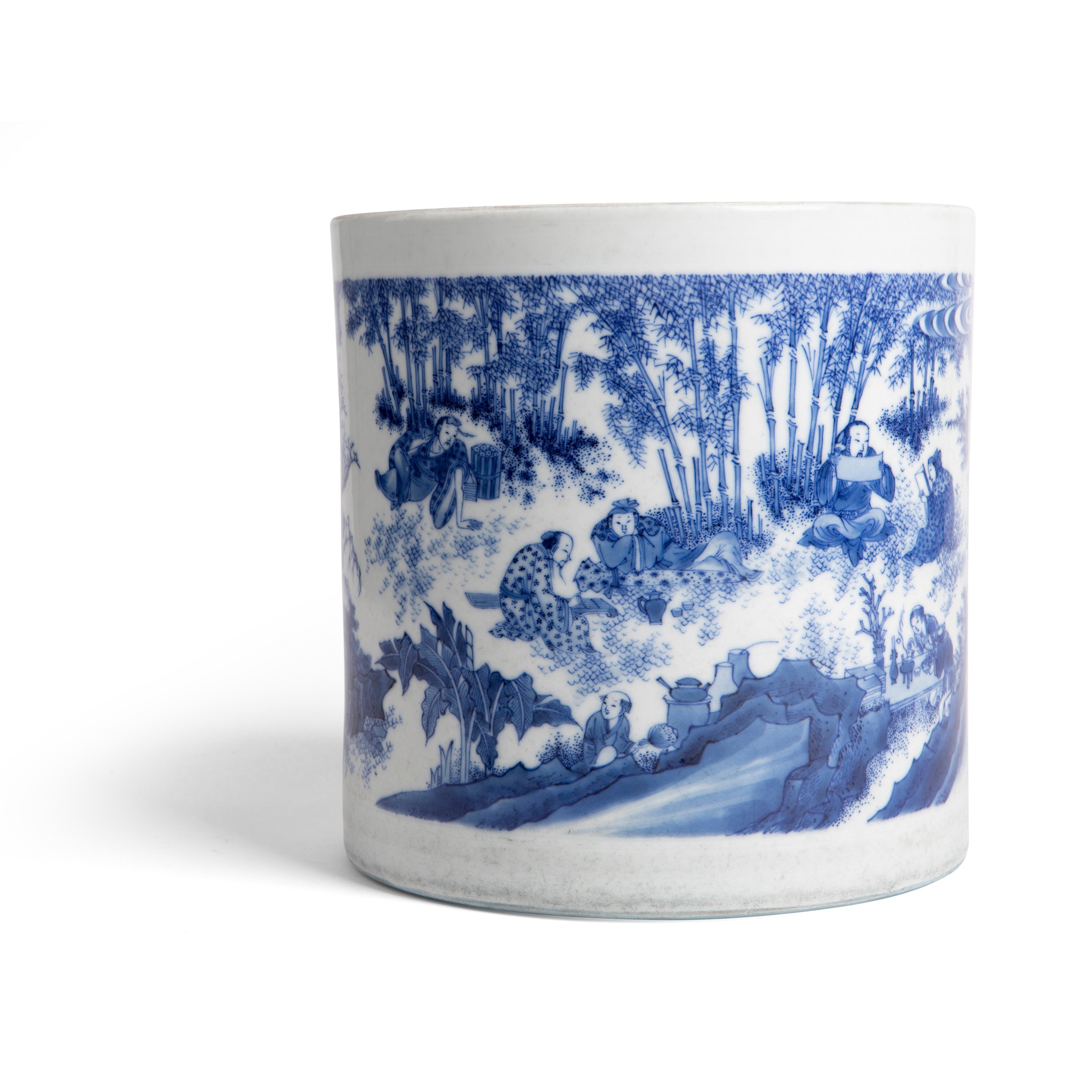 BLUE AND WHITE 'SEVEN SAGES' BRUSH POT