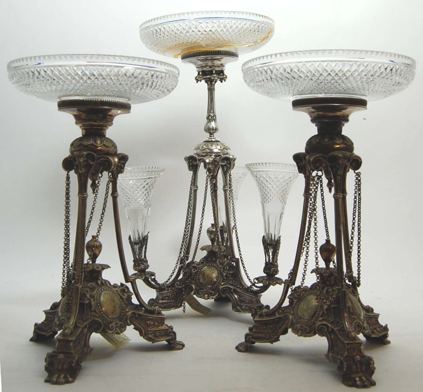 A silver plated epergne garniture