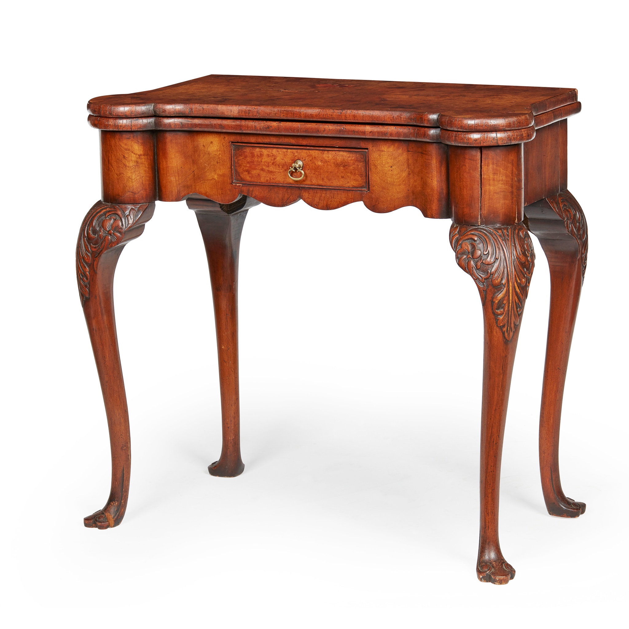 IRISH GEORGE II STYLE QUARTER-VENEERED WALNUT CARD TABLE