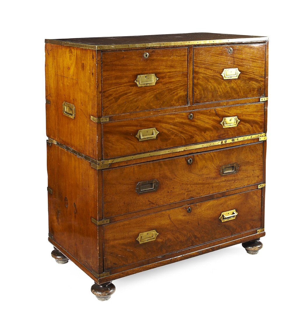 REGENCY BRASS BOUND MAHOGANY CAMPAIGN CHEST