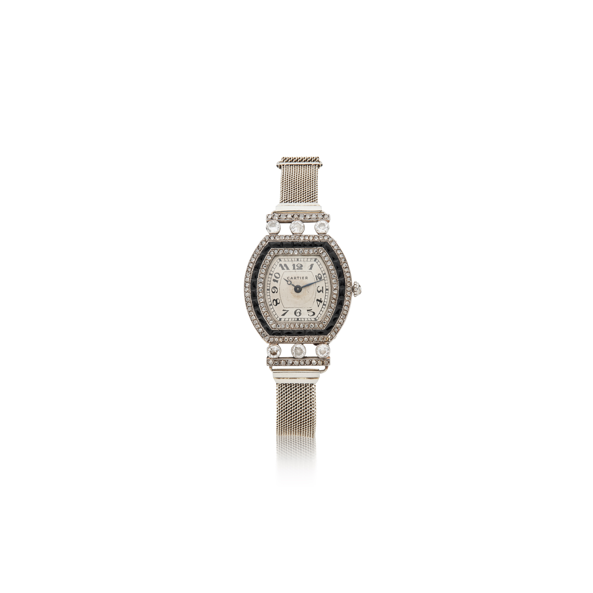 Cartier: An Art Deco onyx and diamond cocktail watch