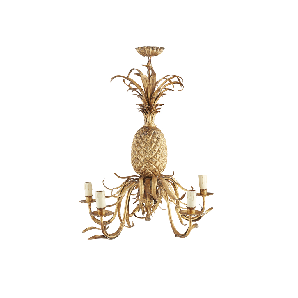 GILTWOOD AND METAL 'PINEAPPLE' FIVE LIGHT CHANDELIER