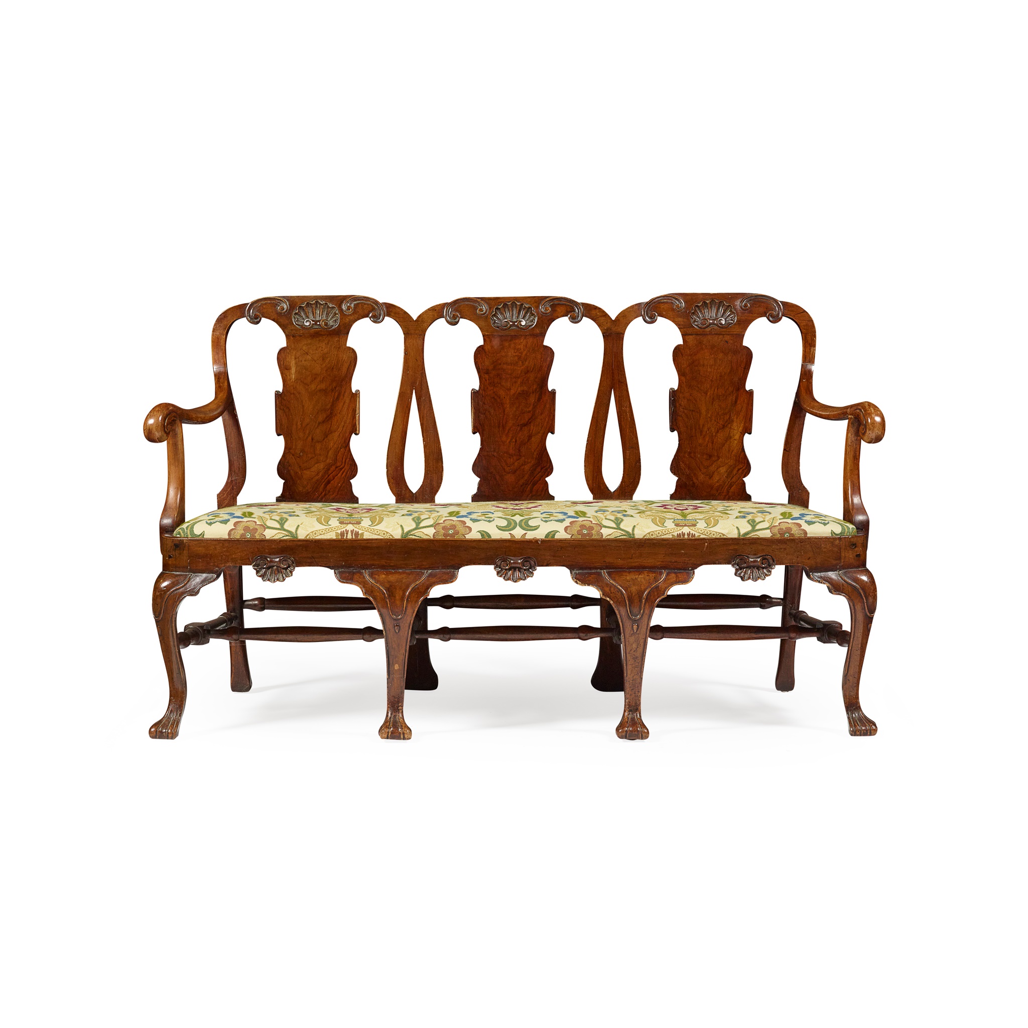 QUEEN ANNE STYLE WALNUT TRIPLE CHAIR BACK SETTEE