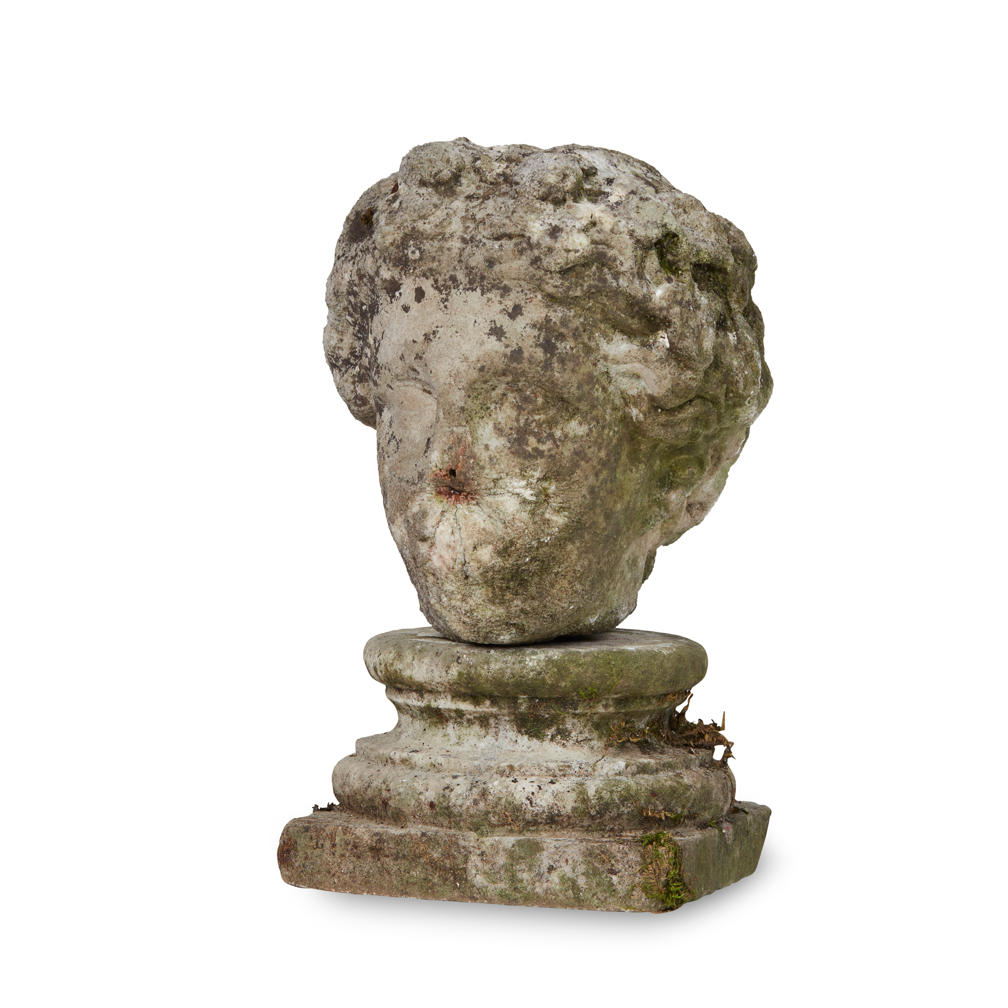 CARVED MARBLE HEAD OF A YOUNG WOMAN