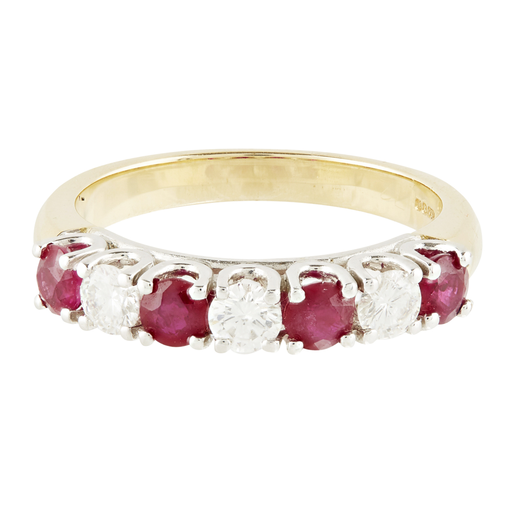 A ruby and diamond set half-eternity ring
