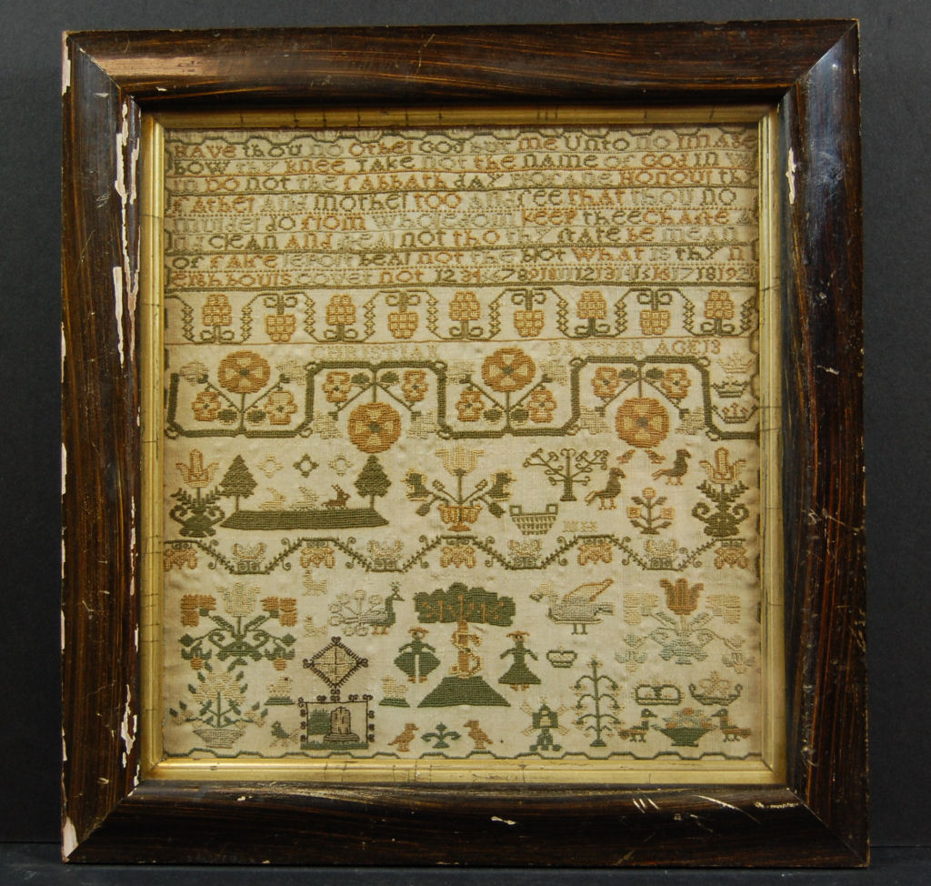 A 19th century framed sampler By Christian Baxter, age 13