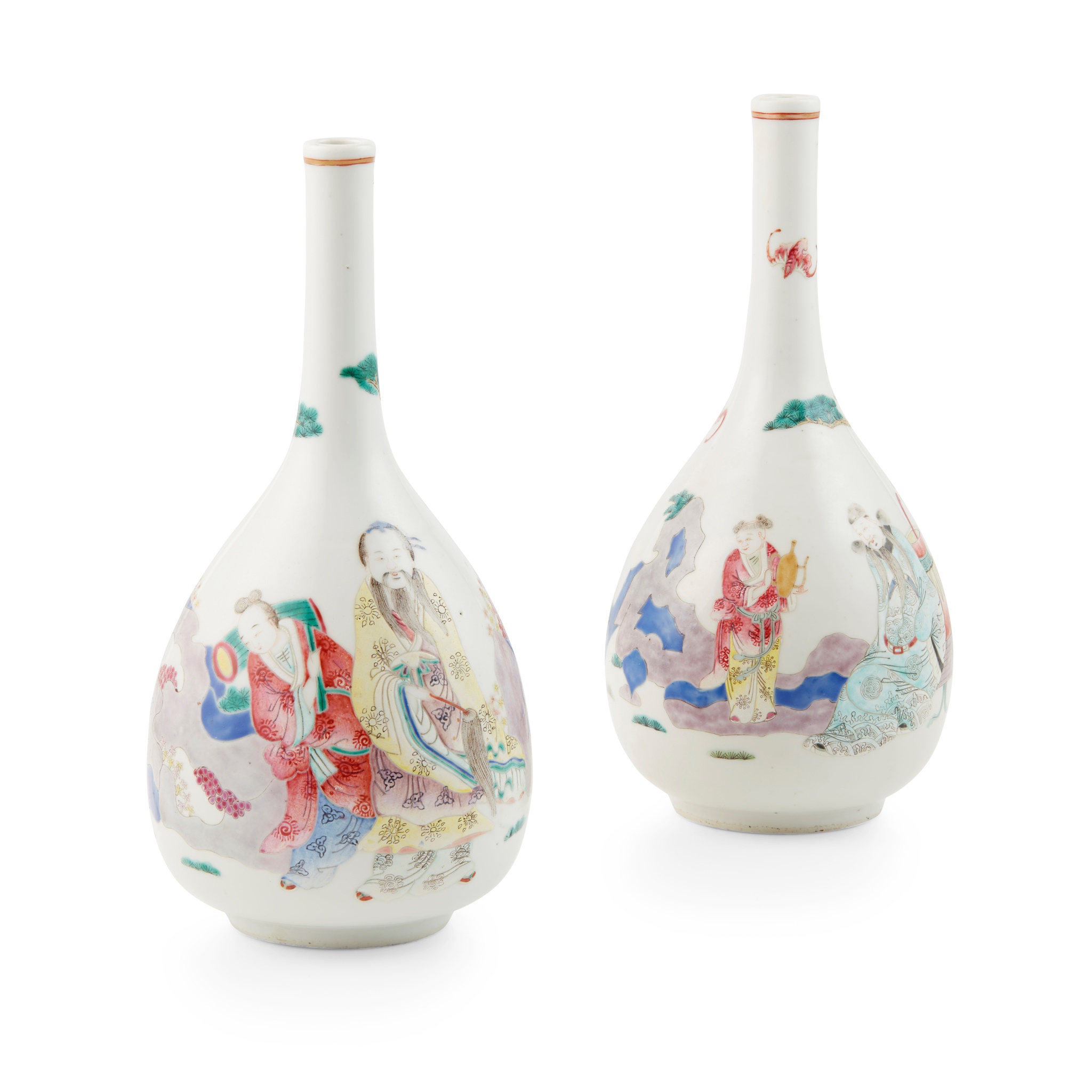 PAIR OF FAMILLE ROSE BOTTLE VASES