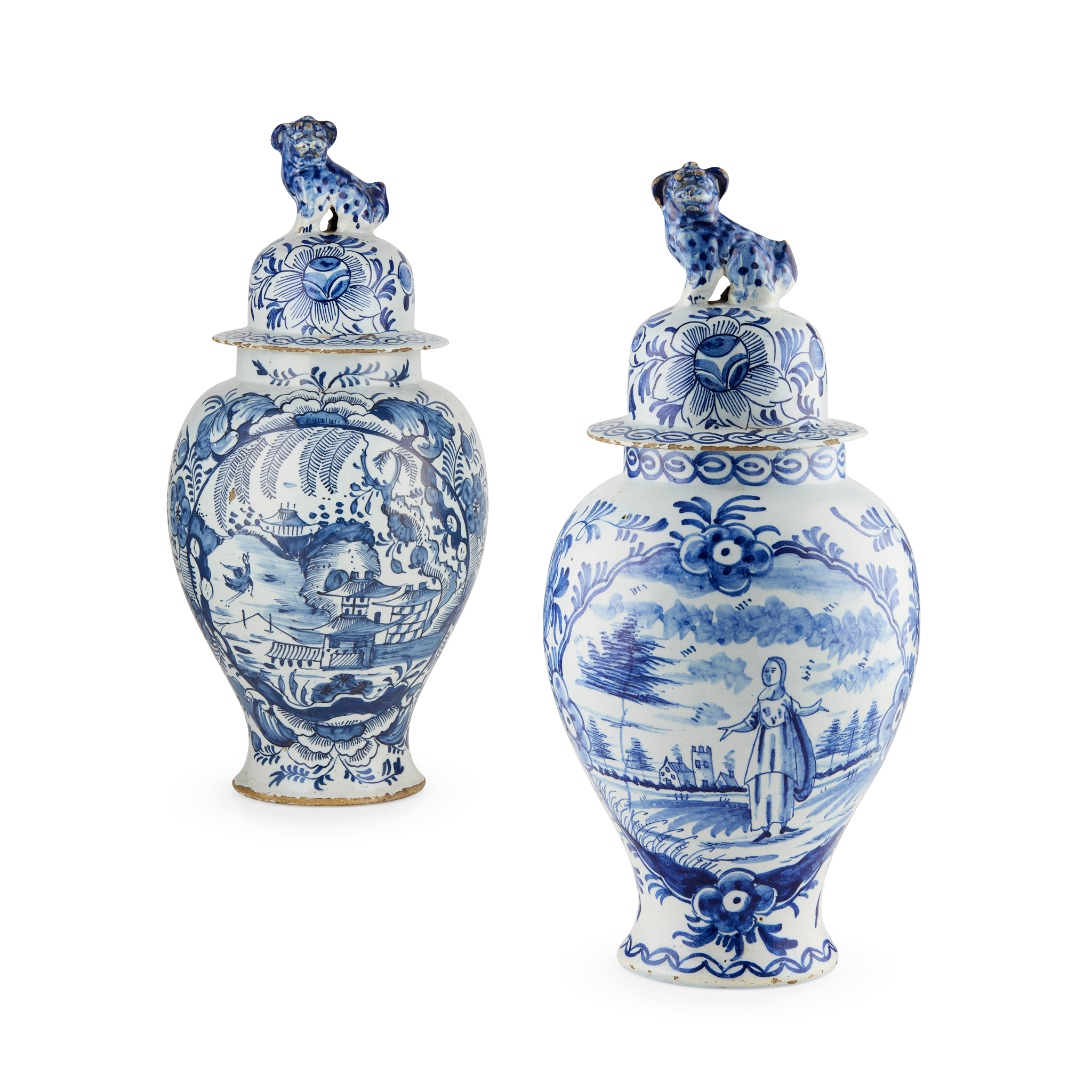 TWO SIMILAR DELFT VASES