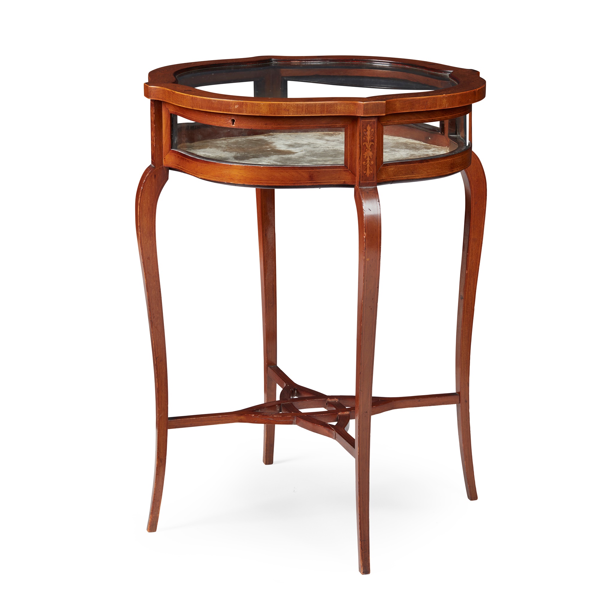 EDWARDIAN MAHOGANY AND INLAY VITRINE TABLE