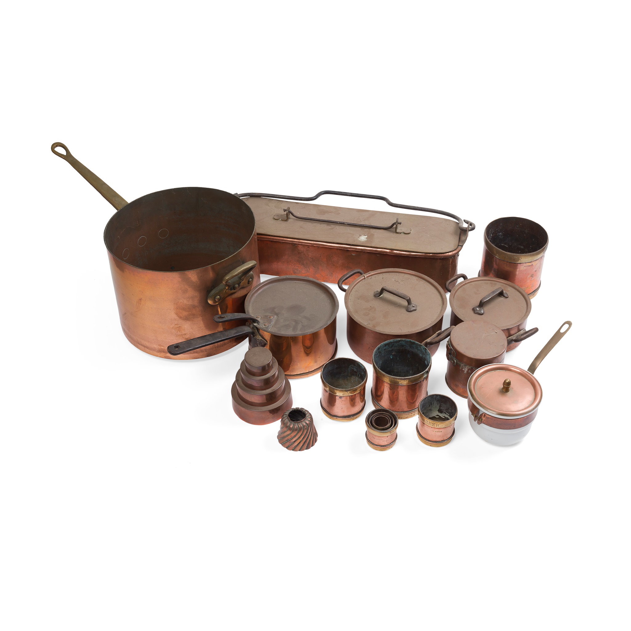 GROUP OF COPPER POTS AND PANS