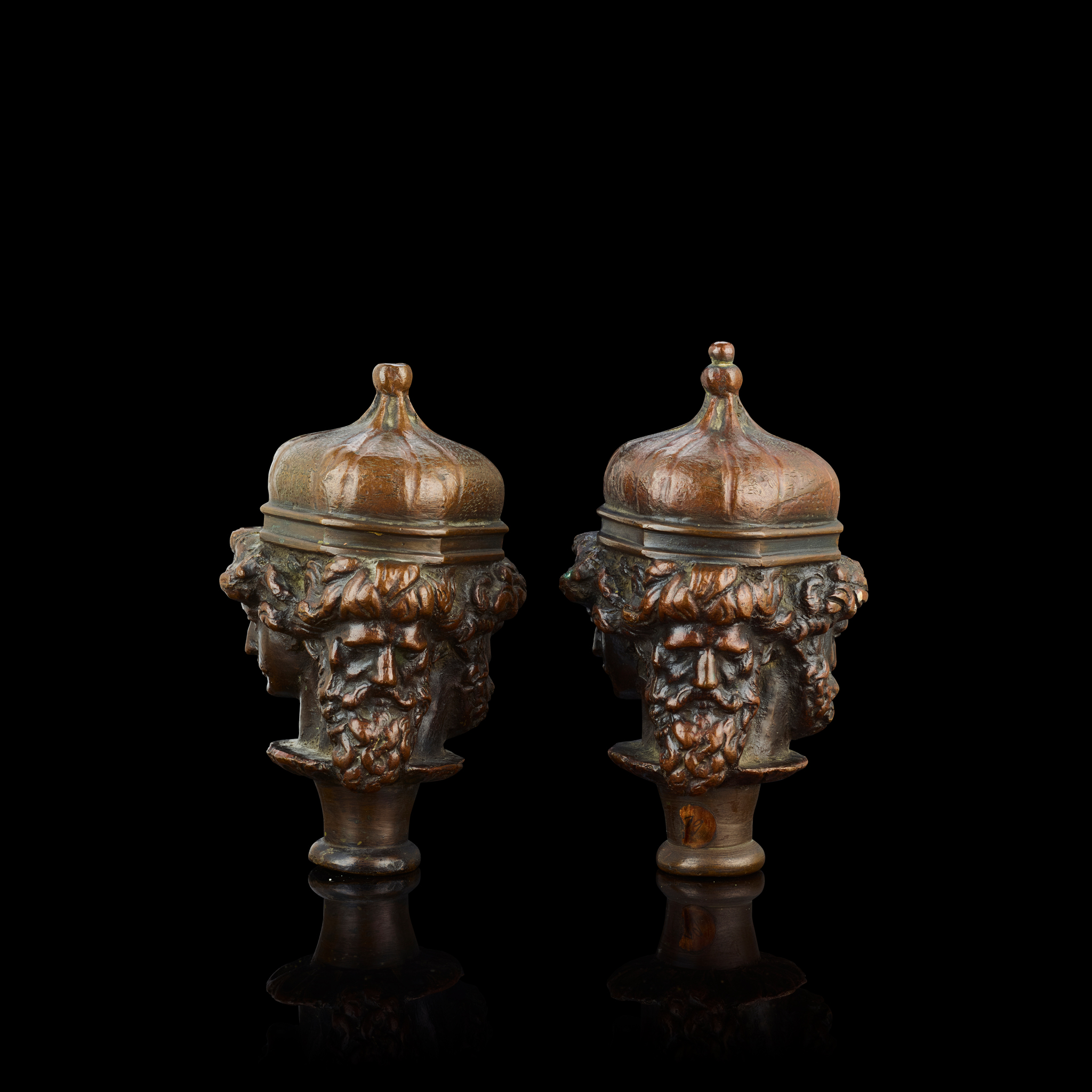 PAIR OF ITALIAN BRONZE FINIALS, AFTER LORENZO GHIBERTI