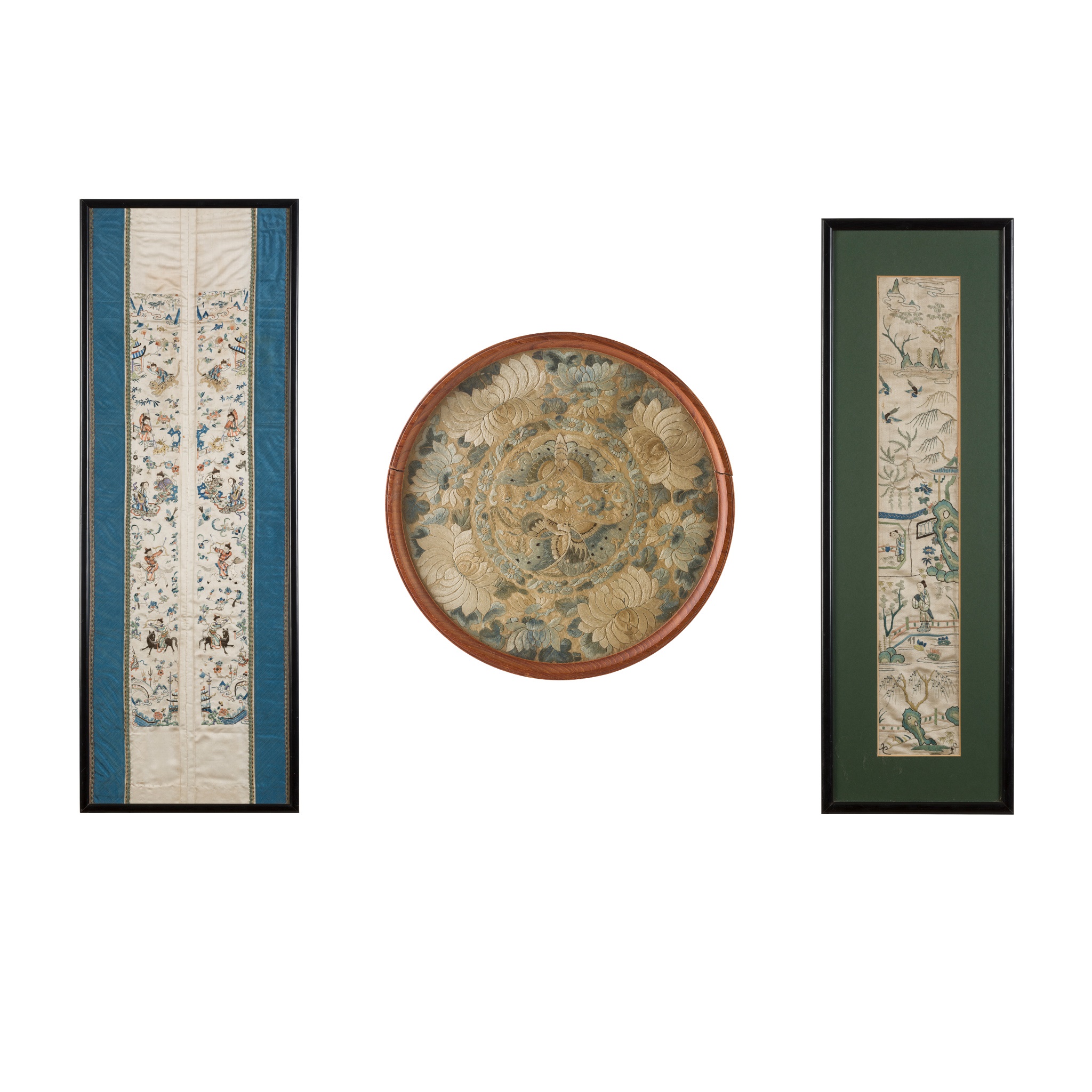 THREE SILK EMBROIDERED WALL HANGINGS
