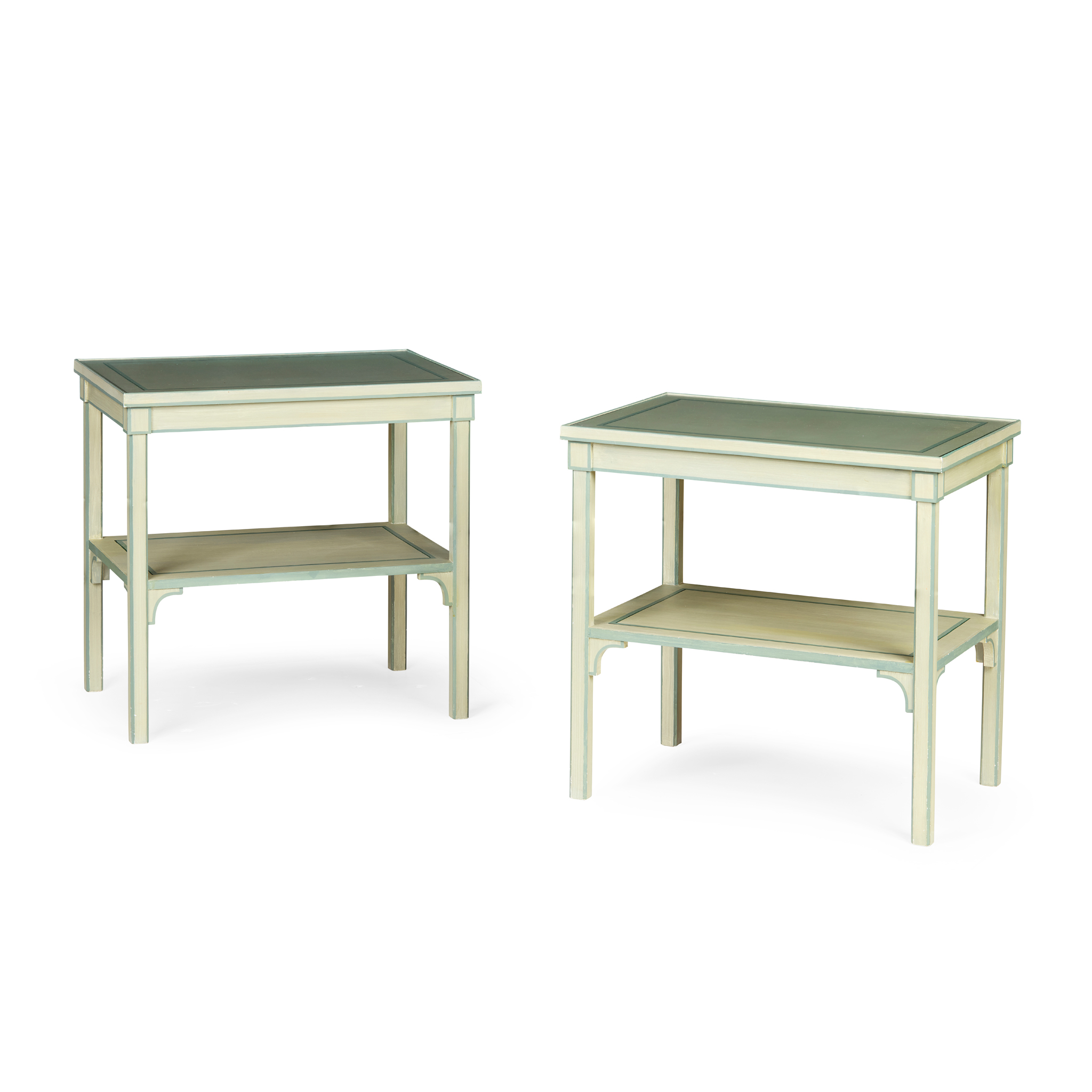 PAIR OF GREEN PAINTED SIDE TABLES, BY COLEFAX & FOWLER