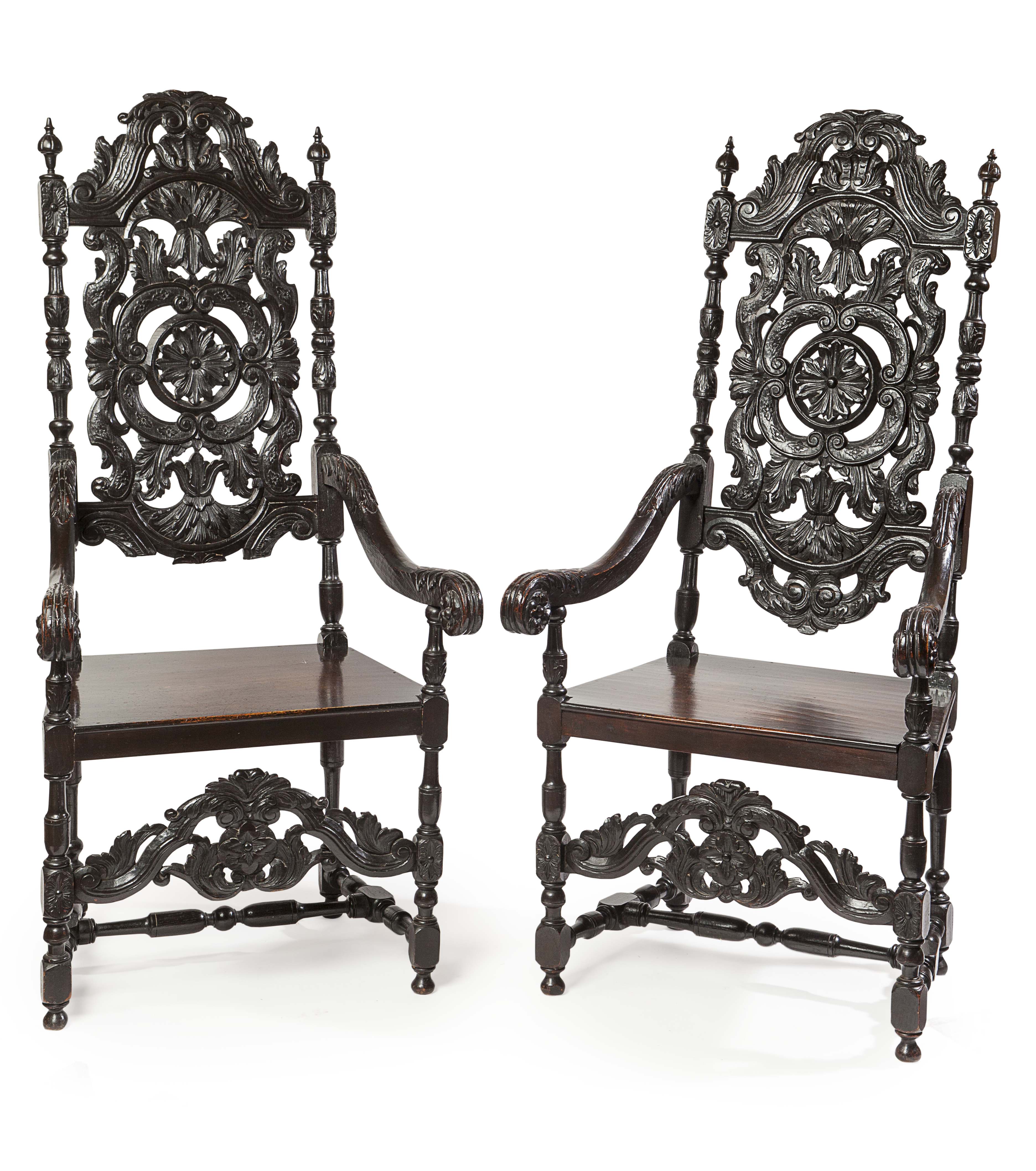 PAIR OF LARGE VICTORIAN STAINED OAK HALL ARMCHAIRS