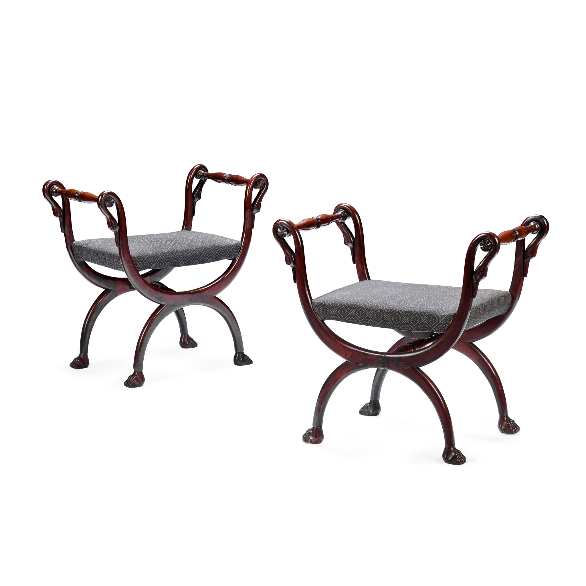 PAIR OF FRENCH EMPIRE STYLE MAHOGANY STOOLS