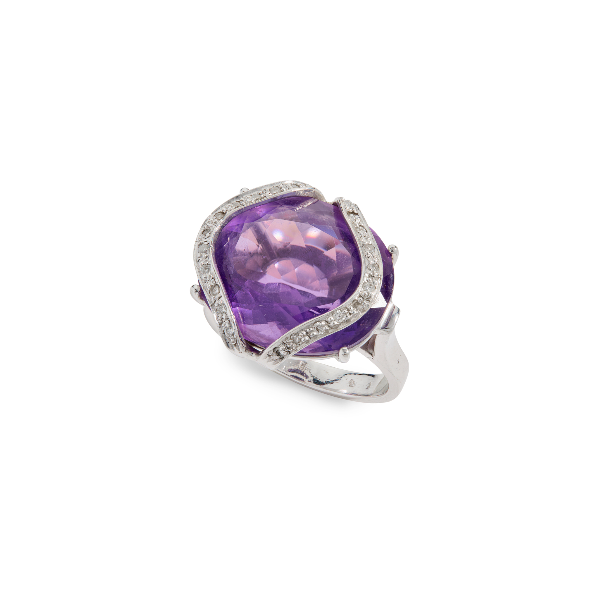 An amethyst and diamond cocktail ring