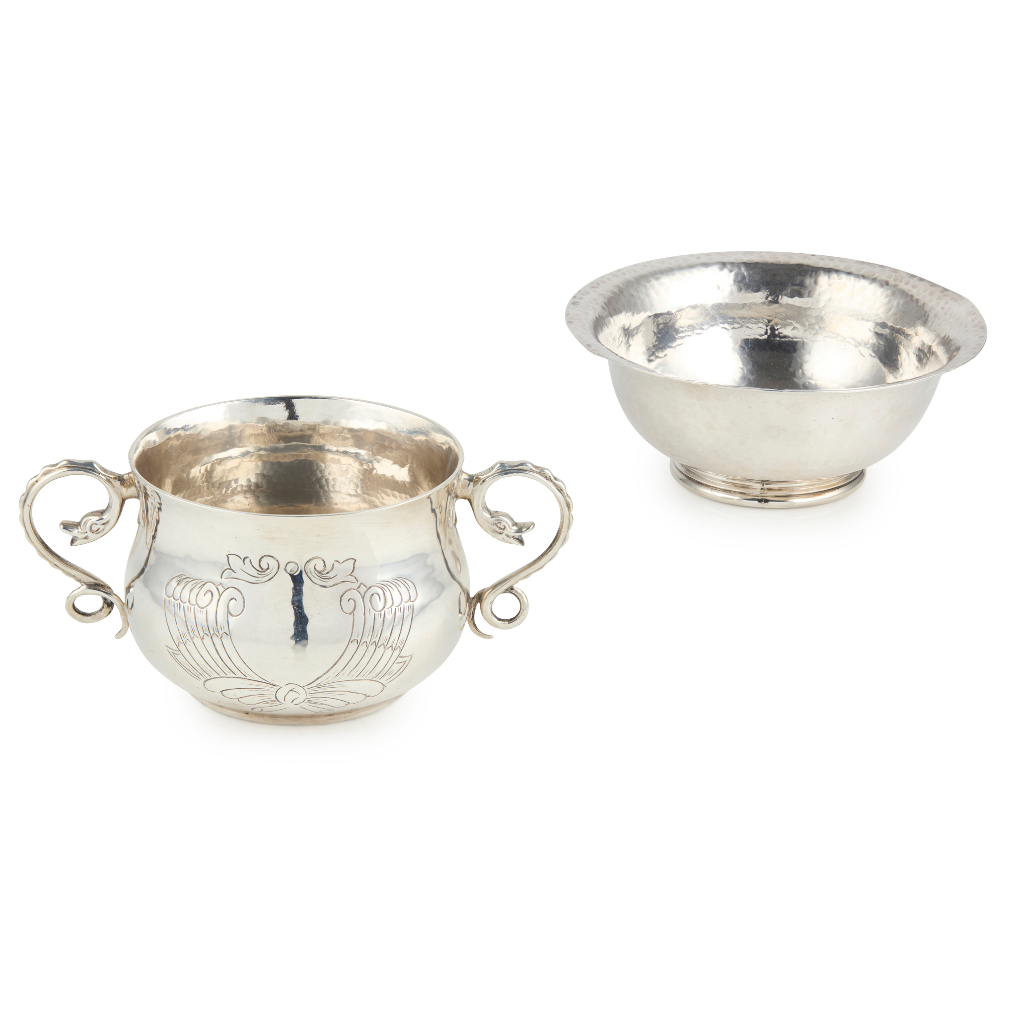 A 1920s GEORGE II STYLE TWIN-HANDLED PORRINGER