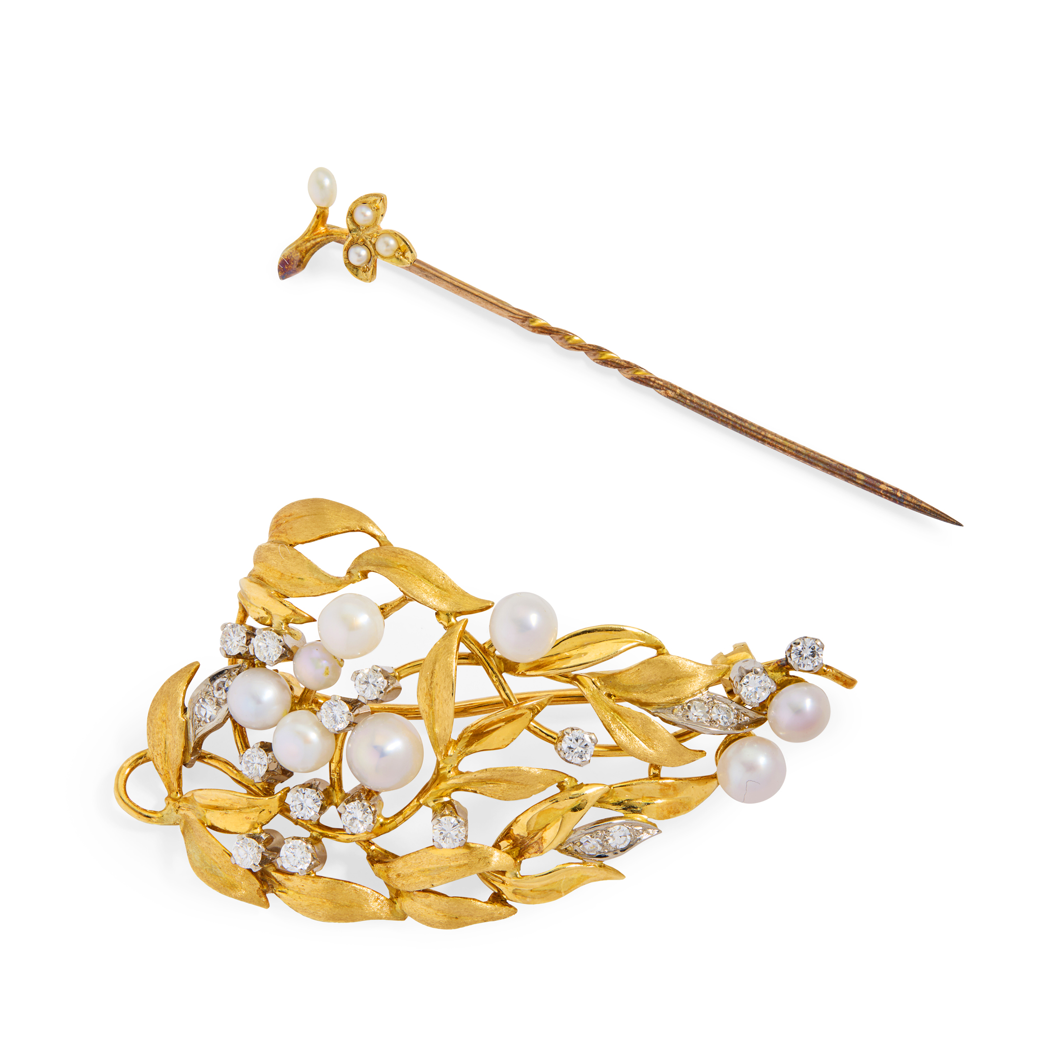 A Scottish freshwater pearl and diamond spray brooch