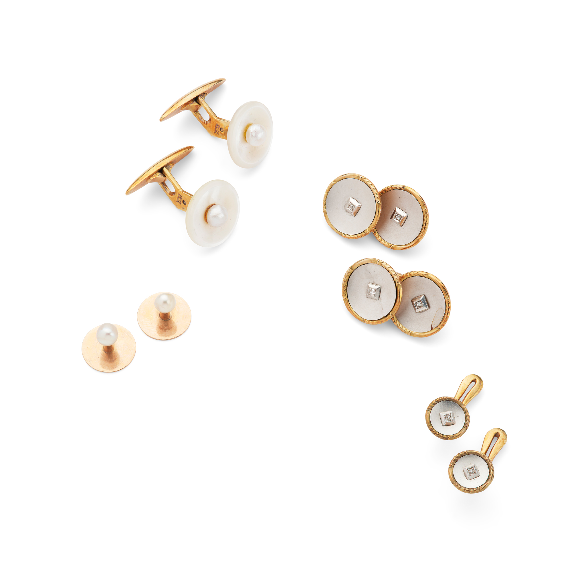 Two cased sets of cufflinks and studs