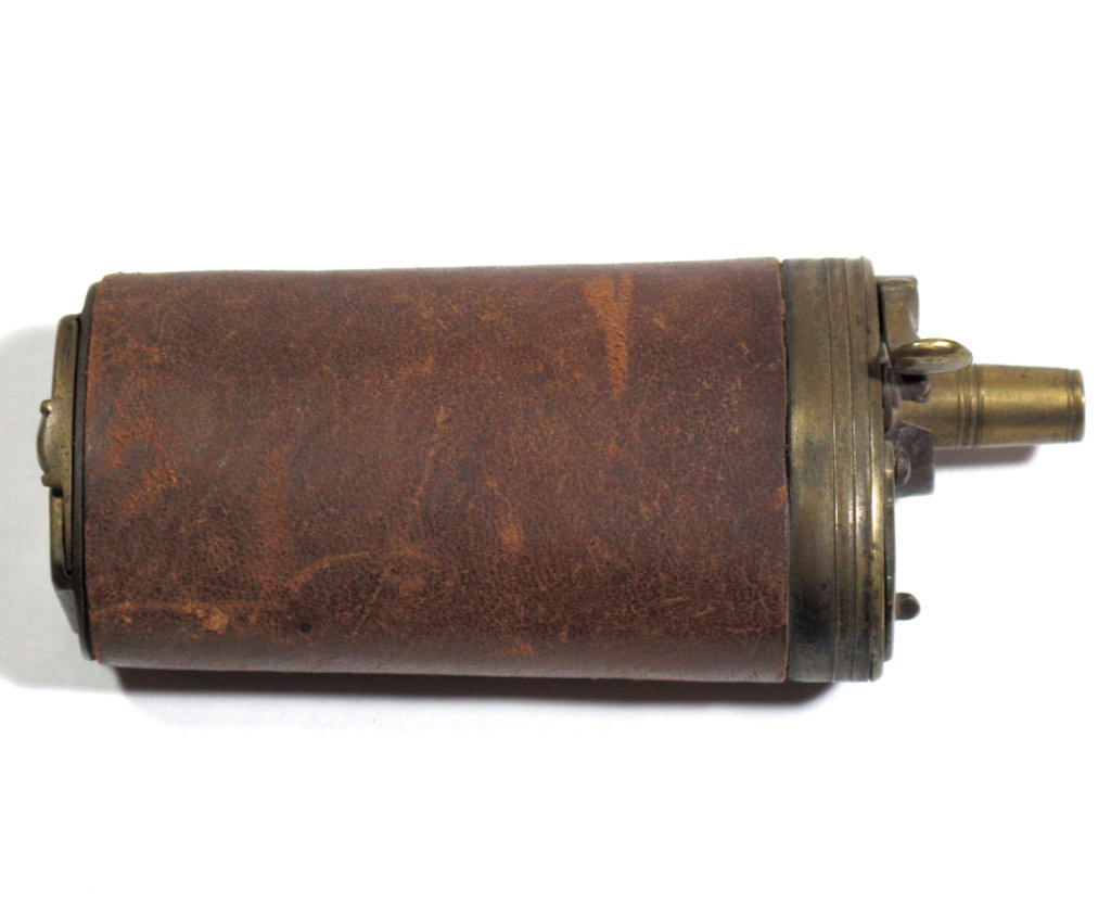LEATHER COVERED THREE-WAY PISTOL FLASK