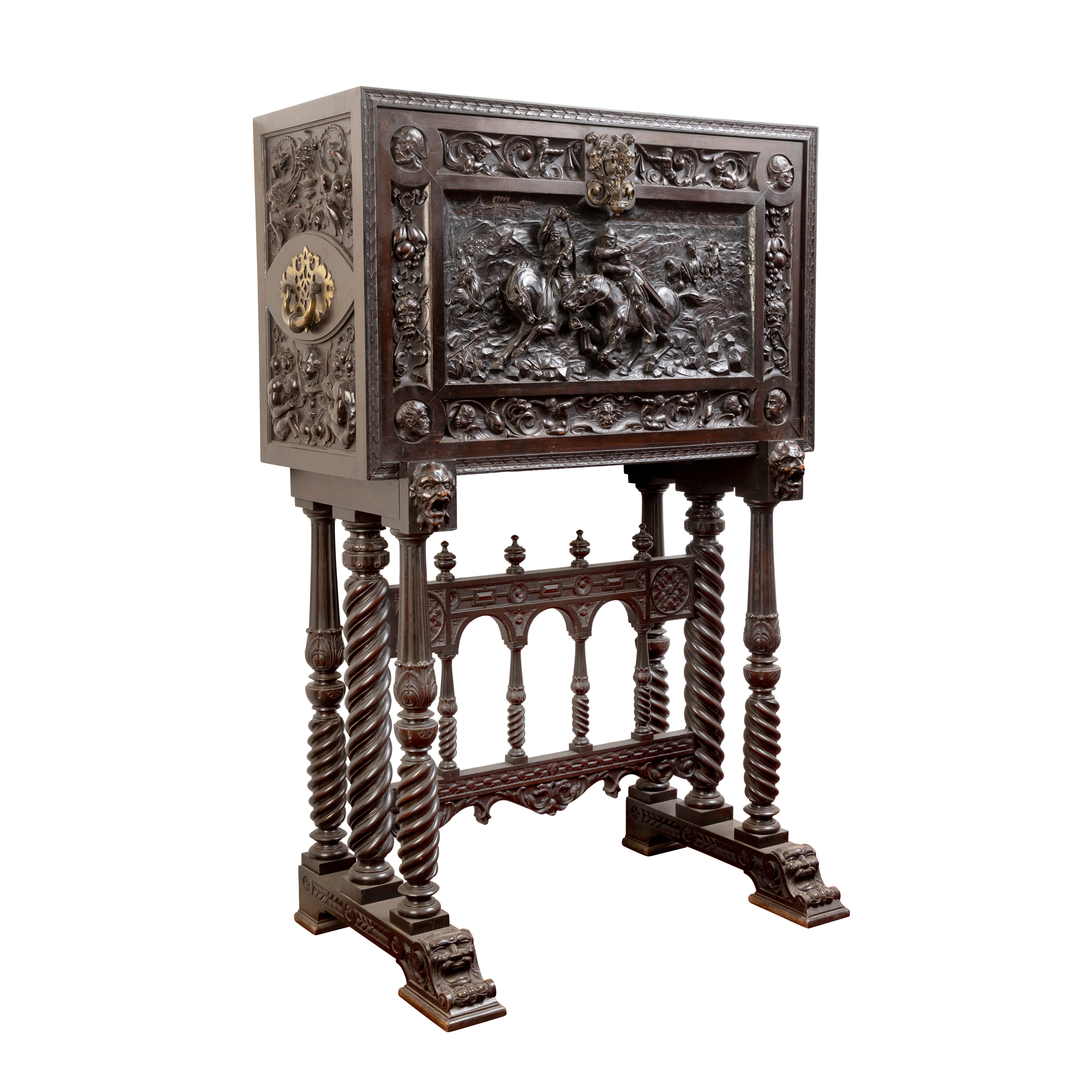 A STAINED MAHOGANY ITALIAN VAGUENO ON STAND