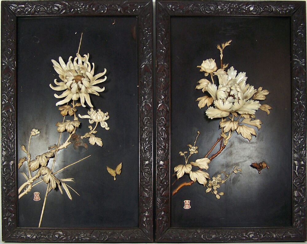 A pair of Japanese inlaid plaques Meiji period
