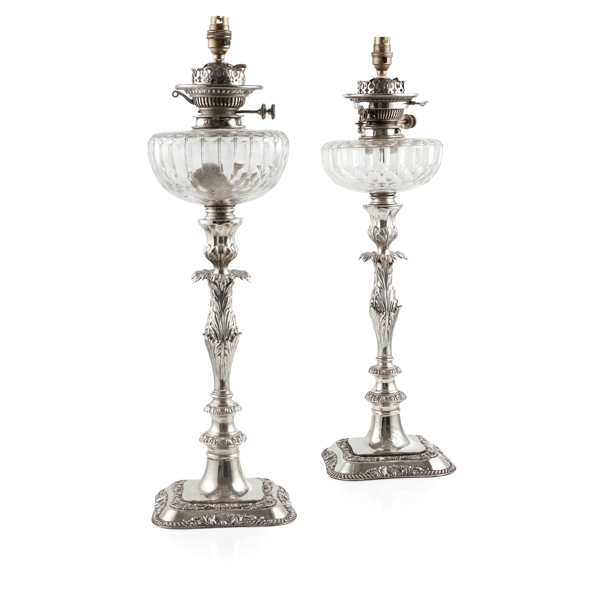 Two large Edwardian paraffin lamps