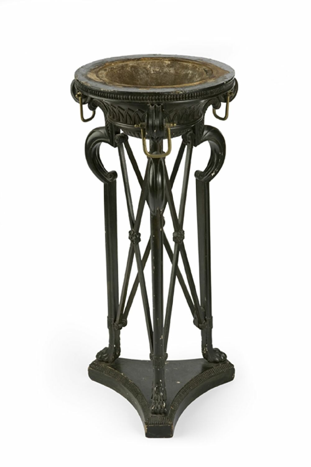 REGENCY EGYPTIANESQUE CARVED AND GREEN PAINTED JARDINIERE