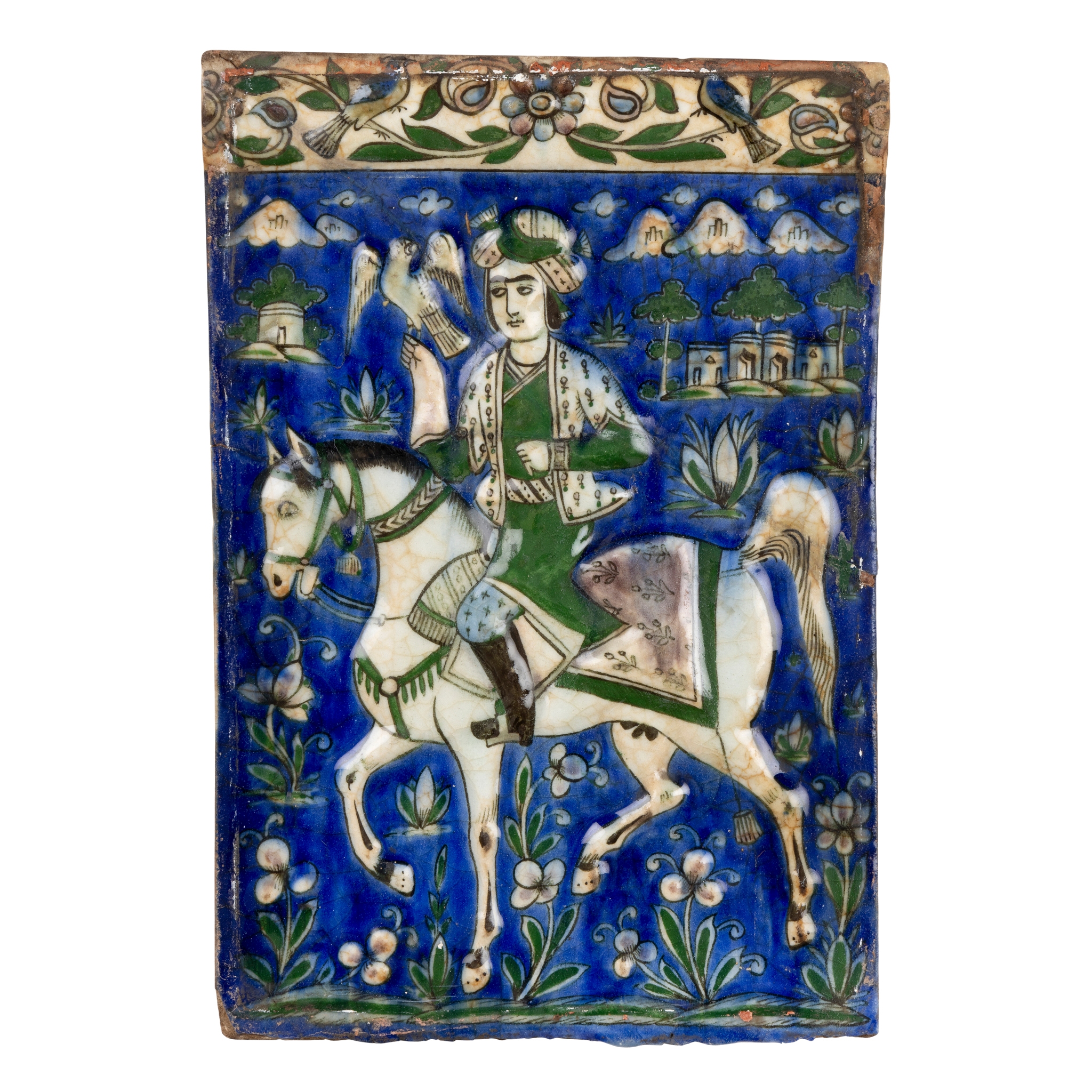 A PAIR OF QAJAR MOULDED POTTERY TILES