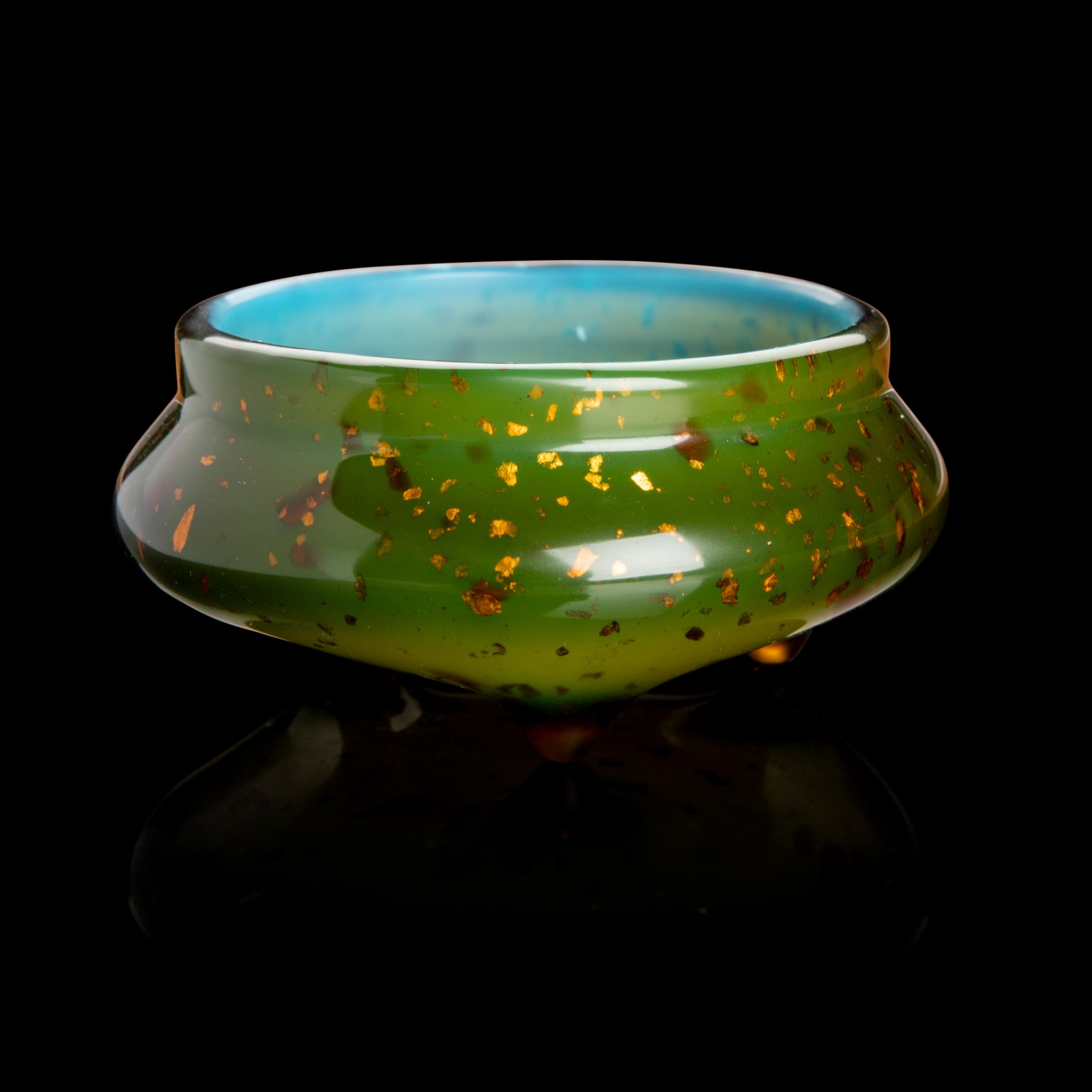 BICOLOURED GLASS WITH GOLDEN SPLASHES TRIPOD CENSER