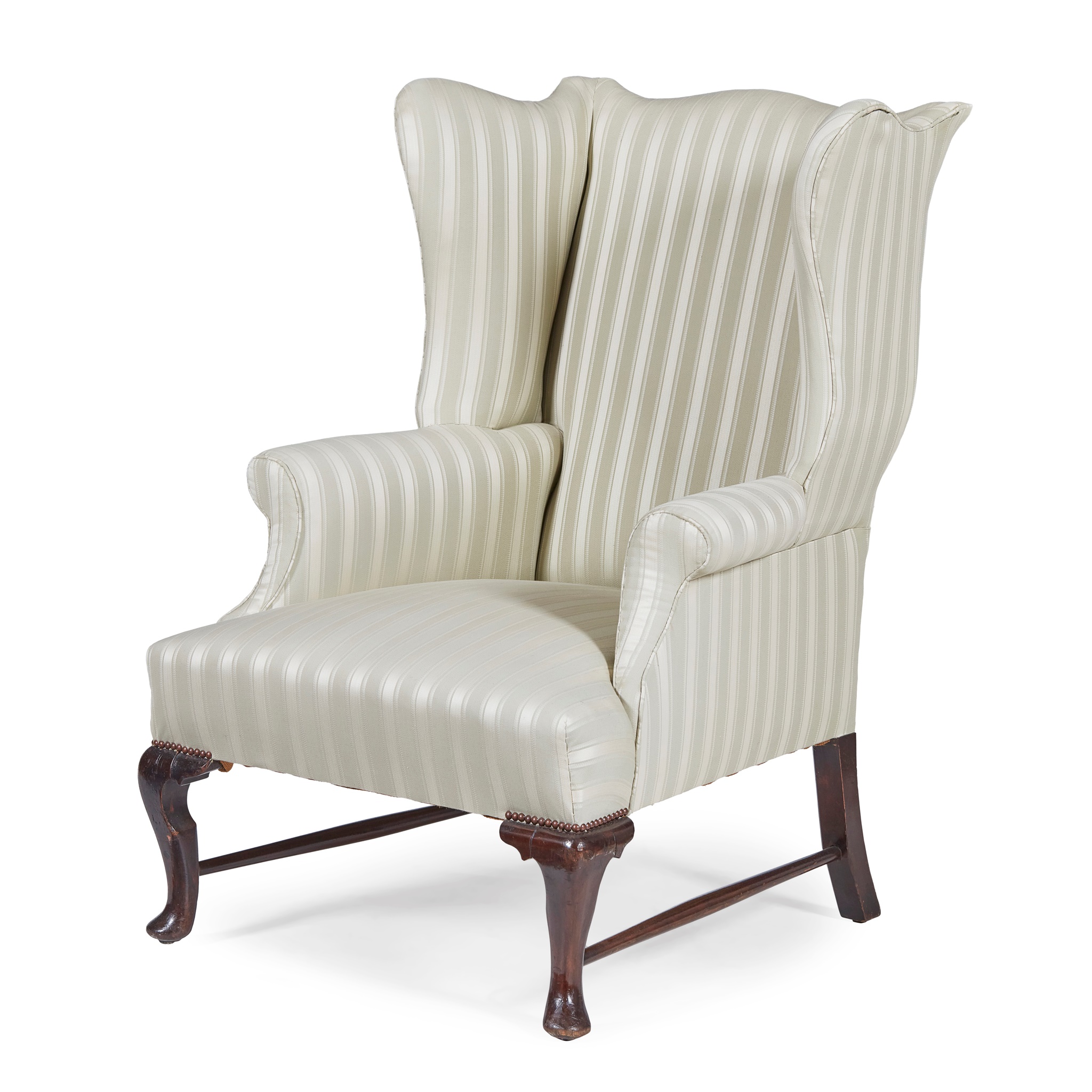 GEORGE II STYLE MAHOGANY FRAMED WING ARMCHAIR