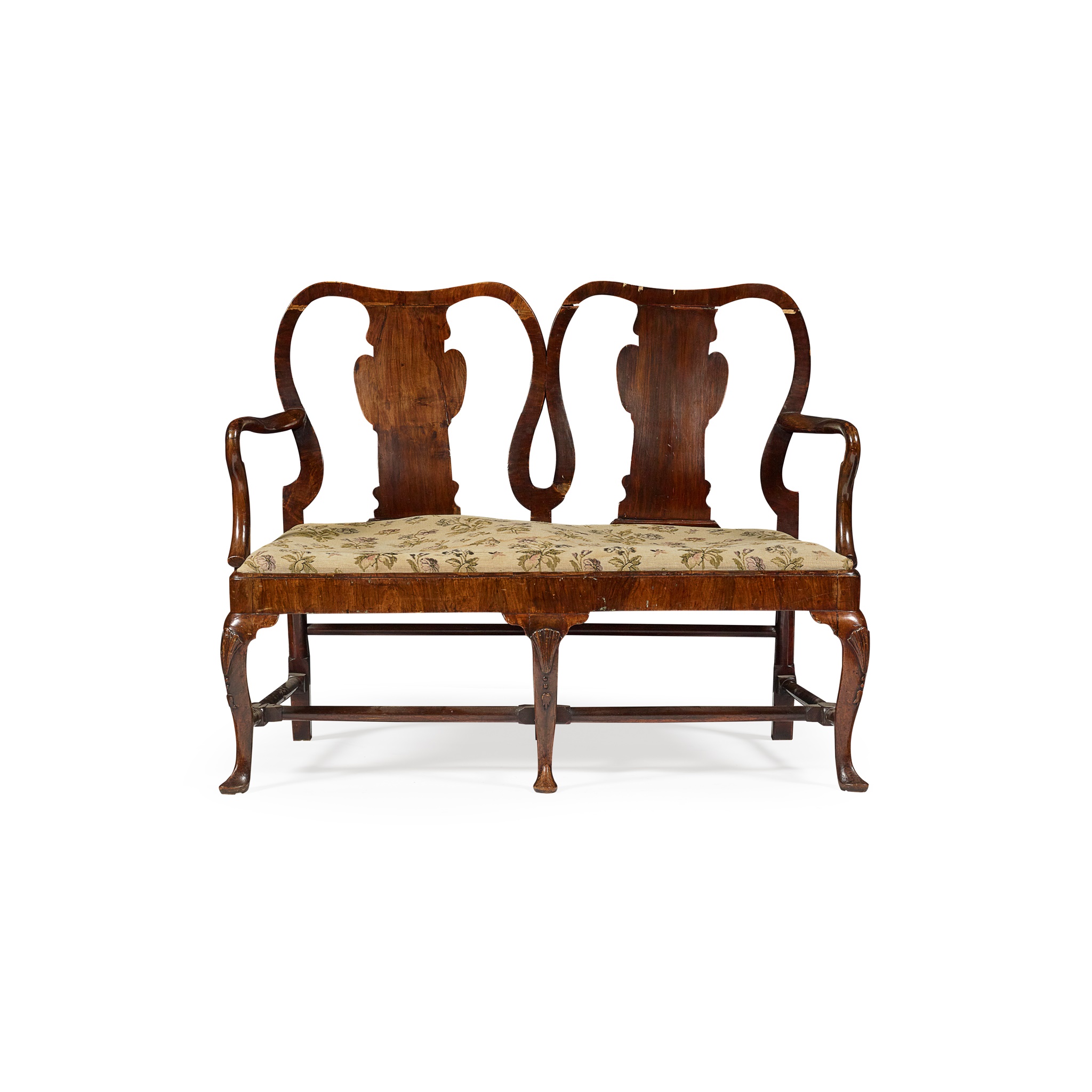 QUEEN ANNE WALNUT DOUBLE CHAIR BACK SETTEE