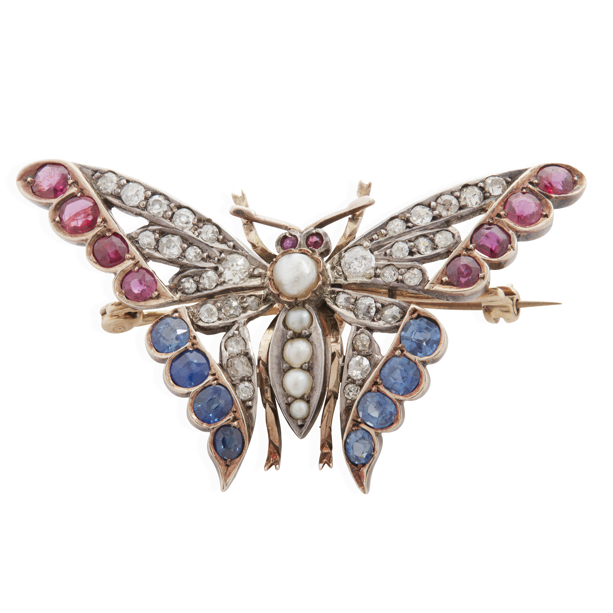 A late 19th century diamond and gem-set butterfly brooch, circa 1890