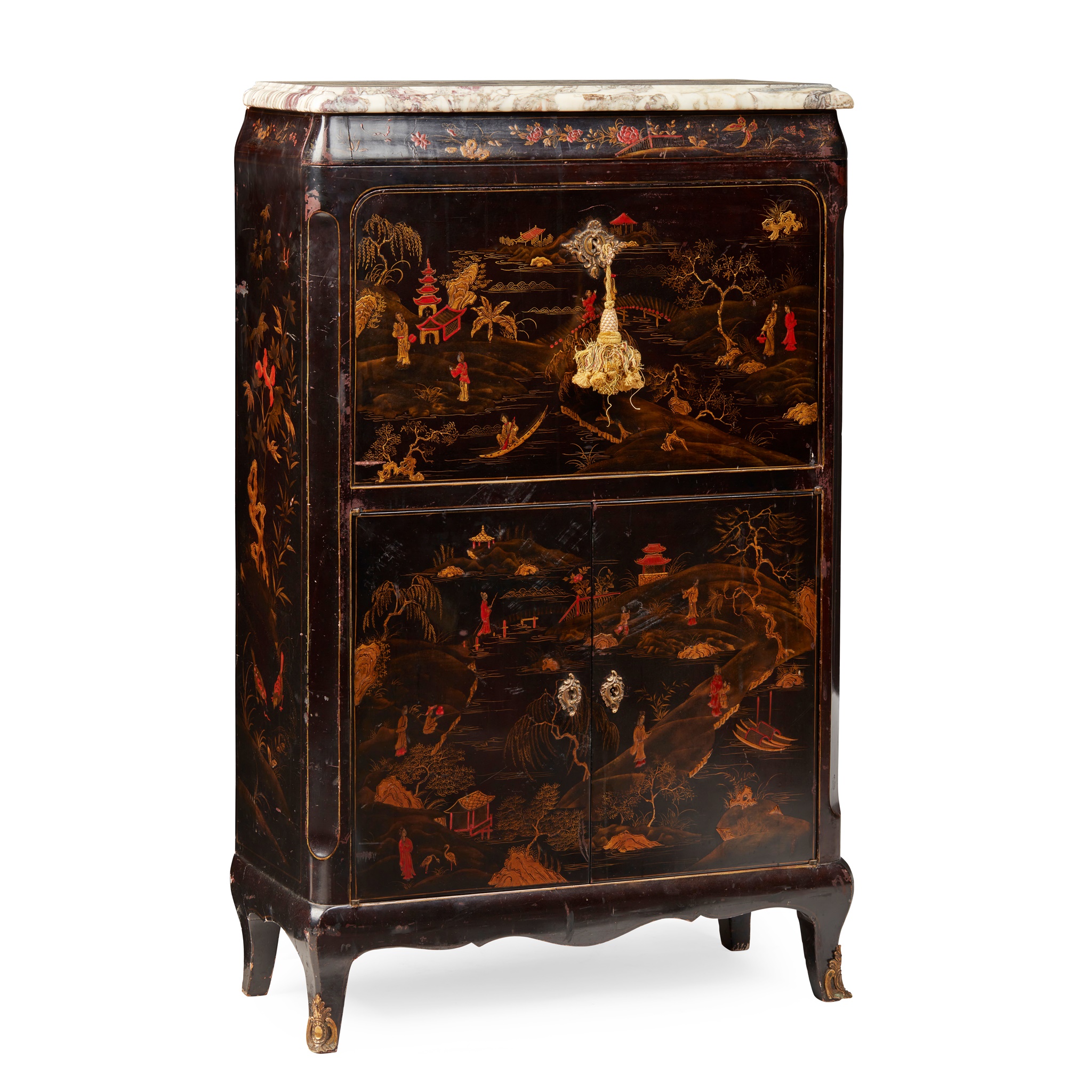 FRENCH SMALL BLACK LACQUER SECRÈTAIRE À ABATTANT