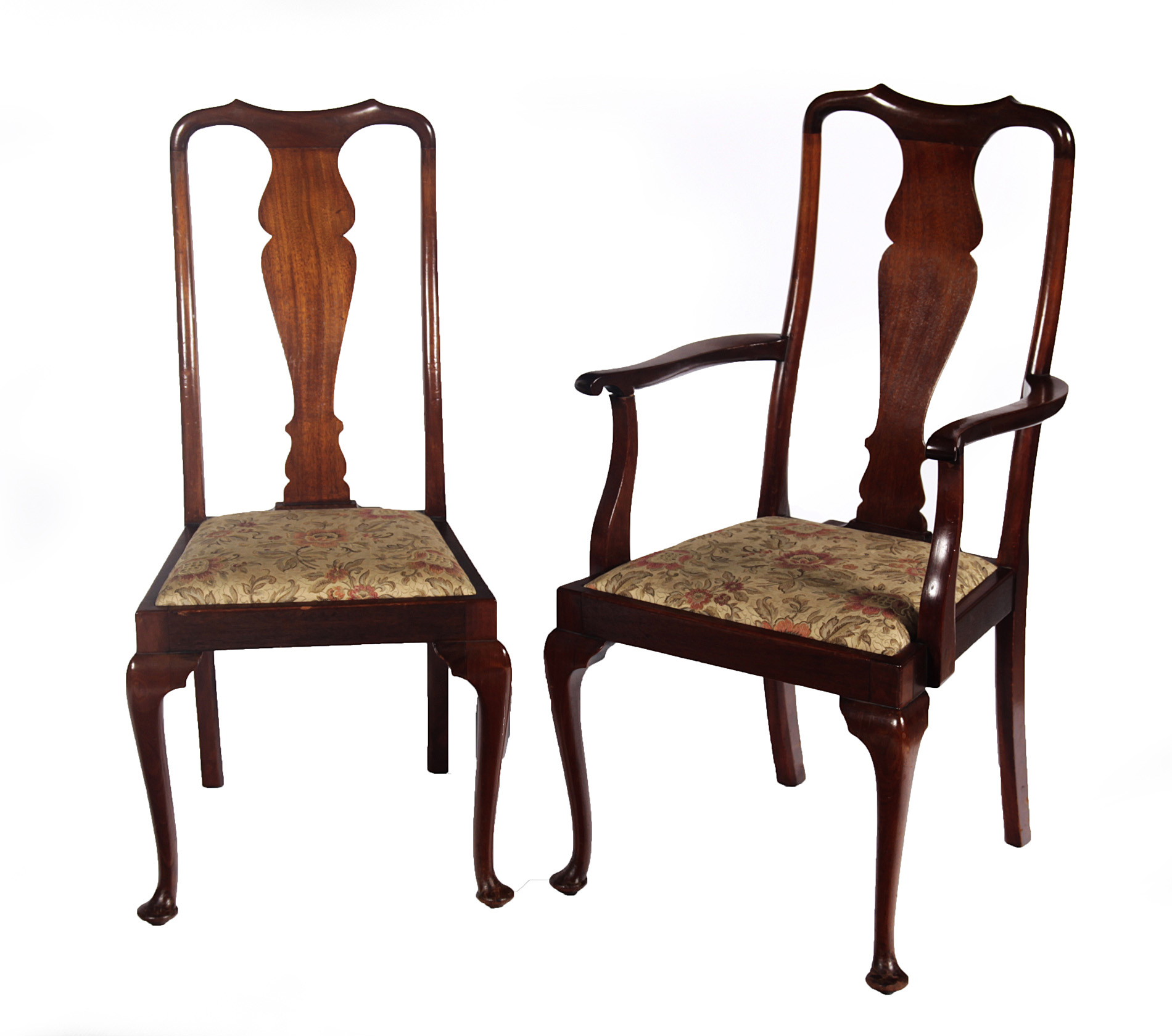SET OF 10 QUEEN ANNE STYLE MAHOGANY DINING CHAIRS