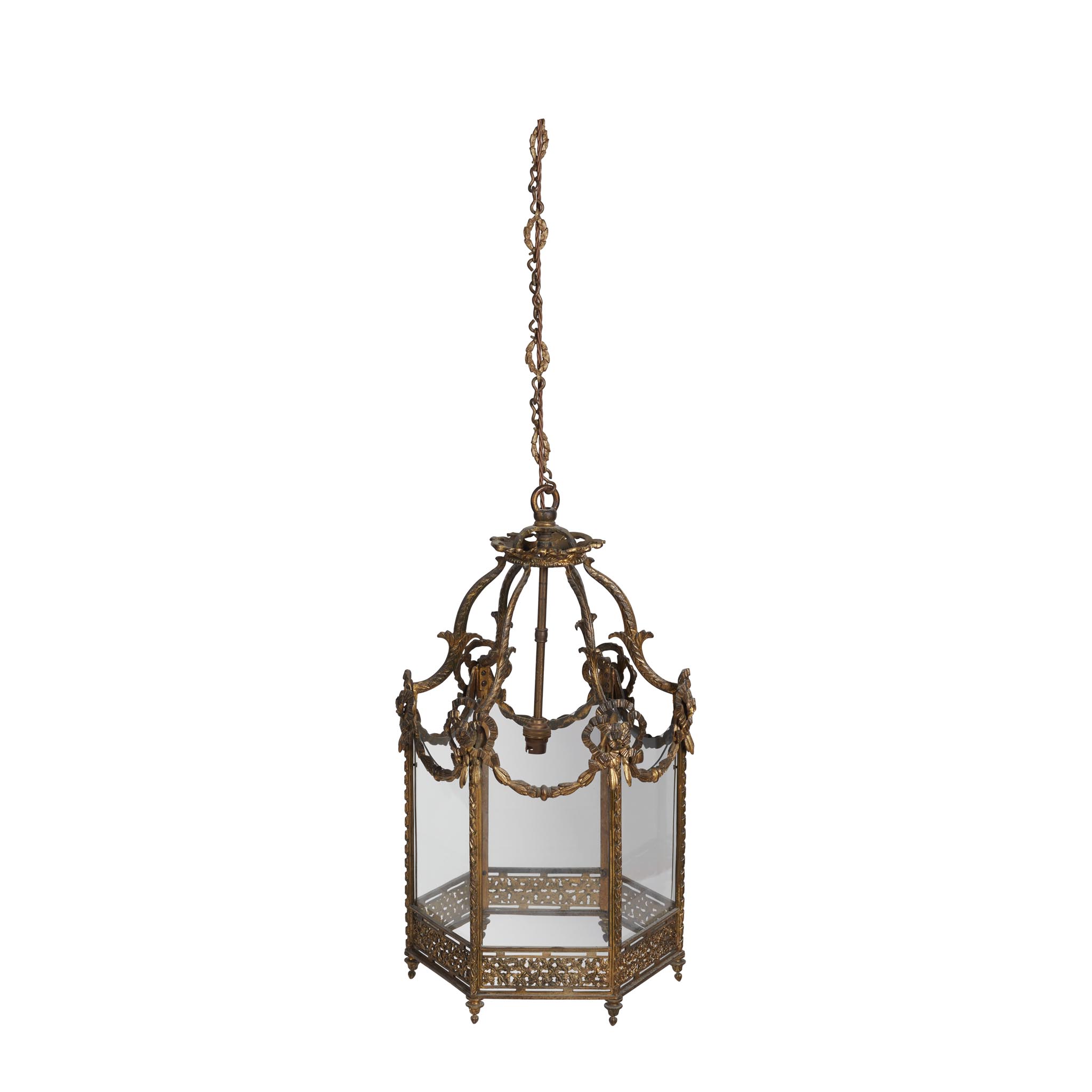 GEORGIAN STYLE GILT METAL HALL LANTERN