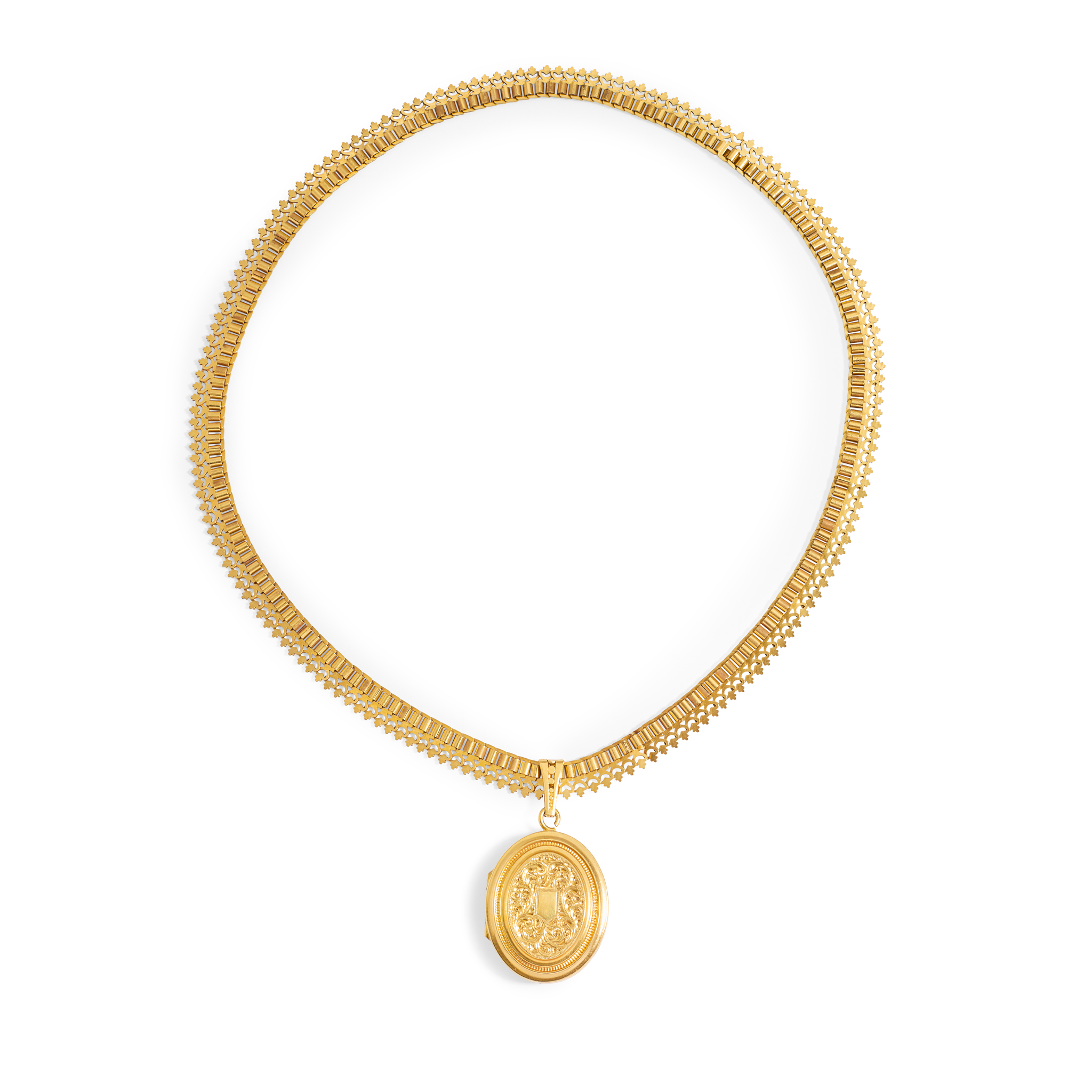 A mid 19th century gilt-metal locket and chain