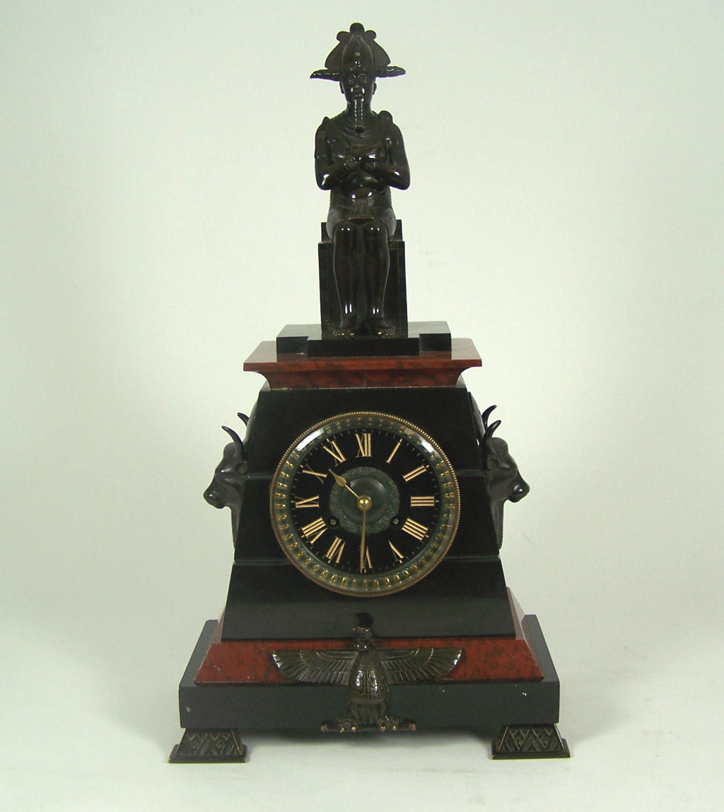 A 19th century French Egyptian Revival mantel clock