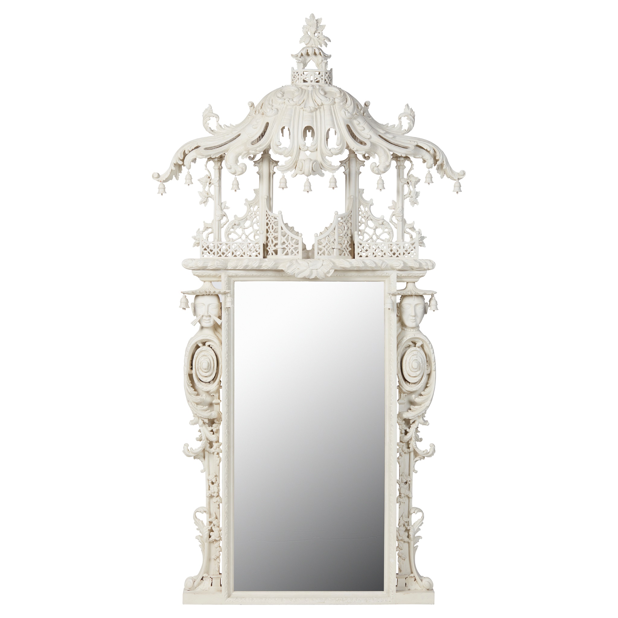 WHITE PAINTED 'CLAYDON HOUSE' STYLE CHINOISERIE PIER MIRROR
