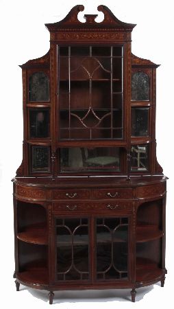 An Edwardian mahogany and arabesque inlaid chiffonier By Edwards & Roberts