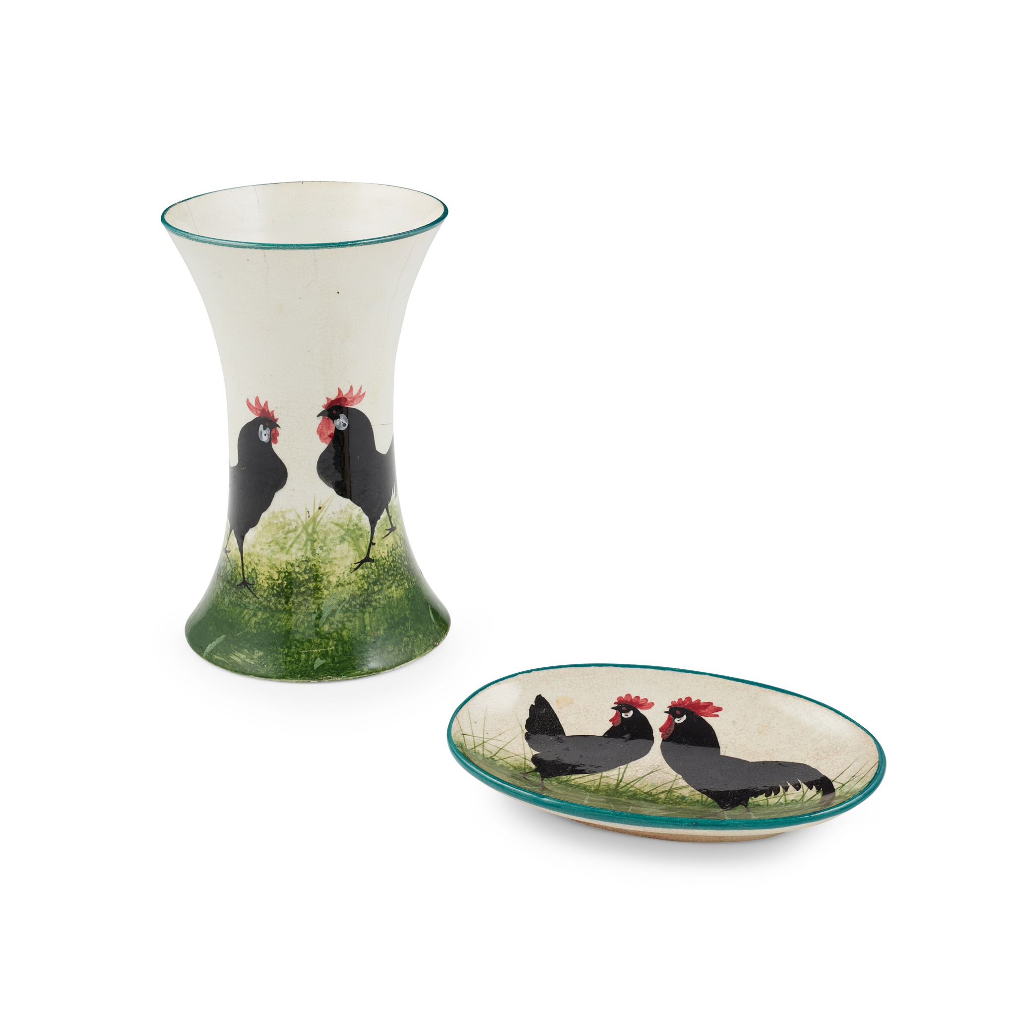 A WEMYSS WARE BEAKER VASE AND A SOAP DISH