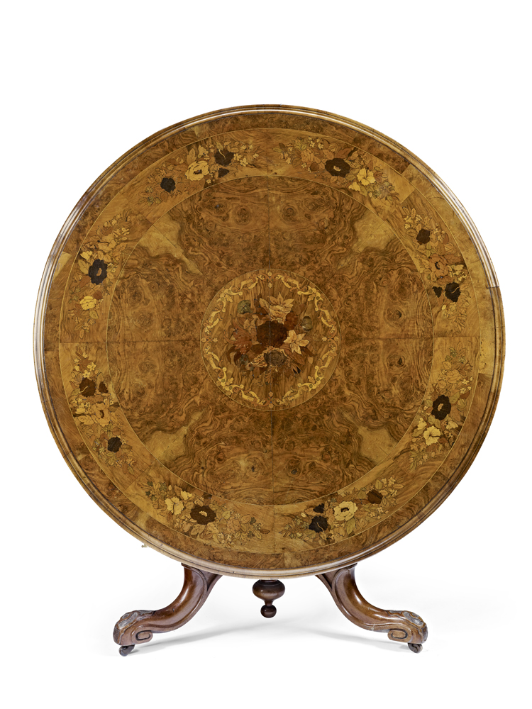 VICTORIAN WALNUT AND MARQUETRY BREAKFAST TABLE